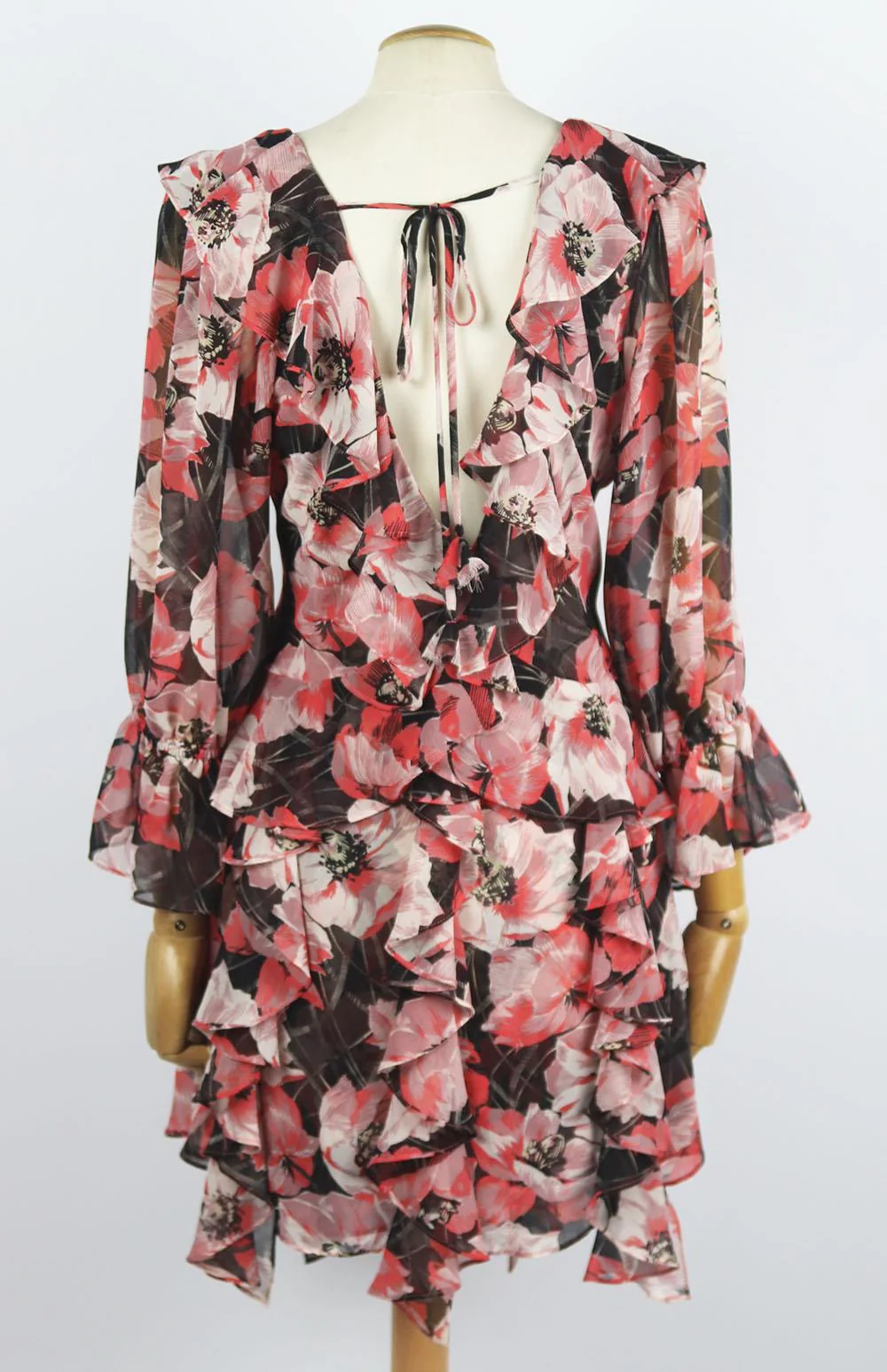 MISA LOS ANGELES ROSALINA RUFFLED FLORAL PRINT GEORGETTE MINI DRESS MEDIUM - Image 4