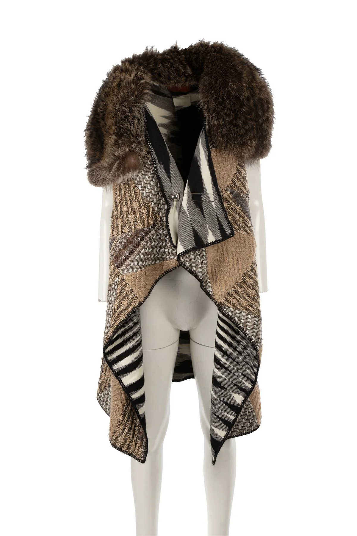 MISSONI MULTI BEAVER FUR AND WOOL GILET IT 40 UK 8 - Image 2