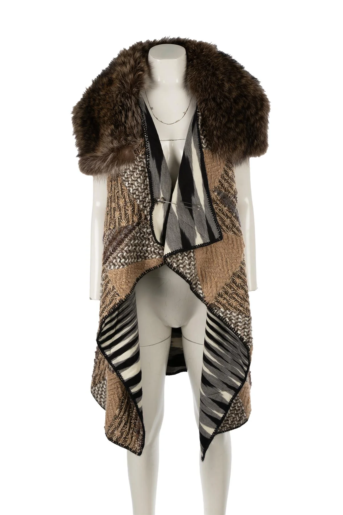 MISSONI MULTI BEAVER FUR AND WOOL GILET IT 40 UK 8 - Image 3