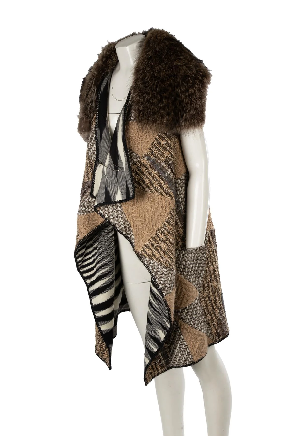 MISSONI MULTI BEAVER FUR AND WOOL GILET IT 40 UK 8 - Image 4
