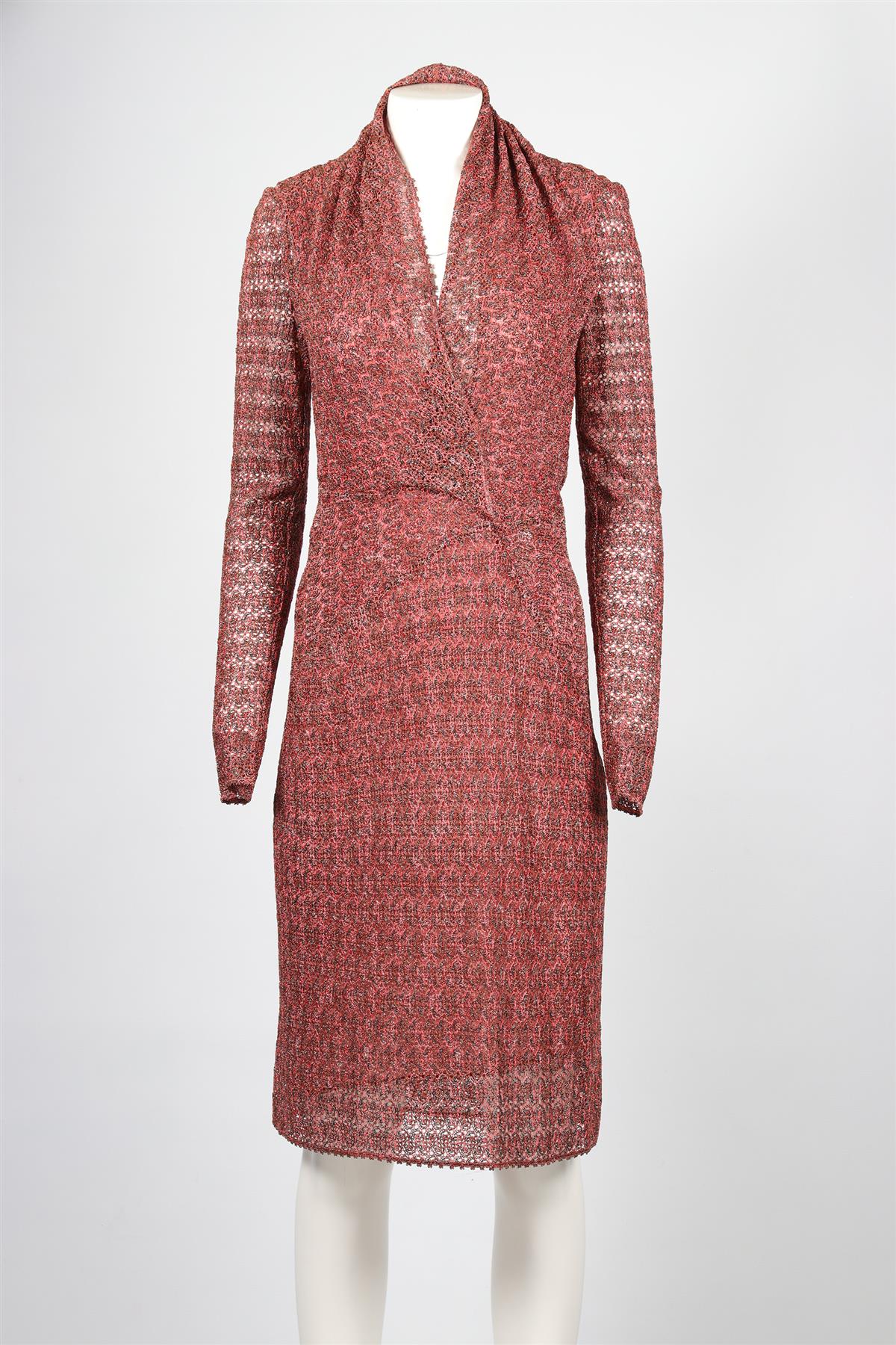 MISSONI RED CROCHET MIDI DRESS IT 42 UK 8 - Image 2