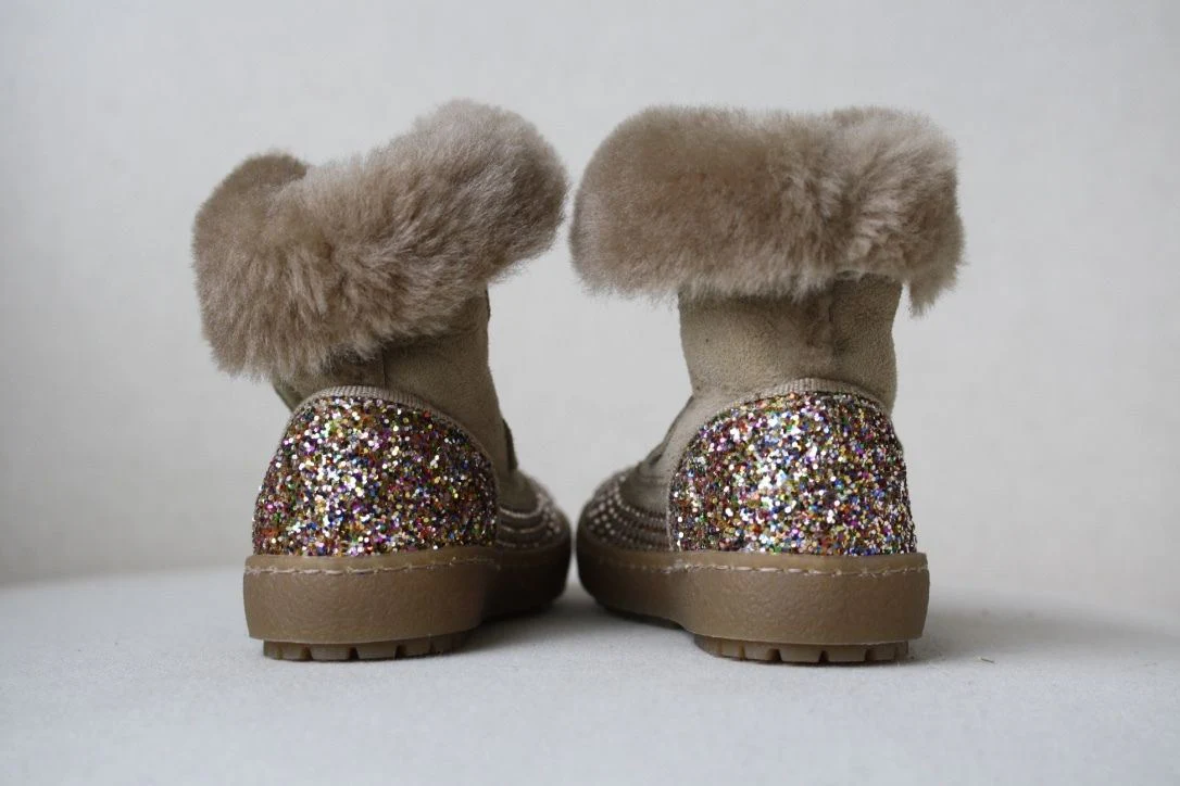 MISSOURI BABY BEIGE SHEEPSKIN FUR LINED SUEDE DIAMANTE BOOTS EU 21 UK 4.5 - Image 6