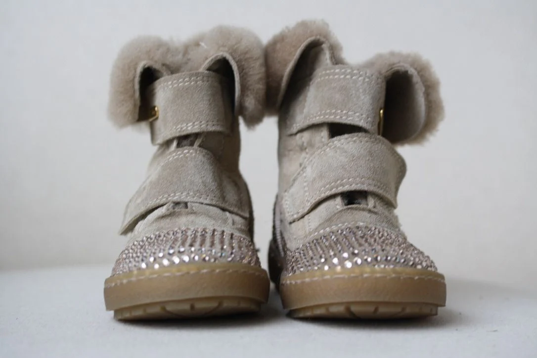 MISSOURI BABY BEIGE SHEEPSKIN FUR LINED SUEDE DIAMANTE BOOTS EU 21 UK 4.5 - Image 8