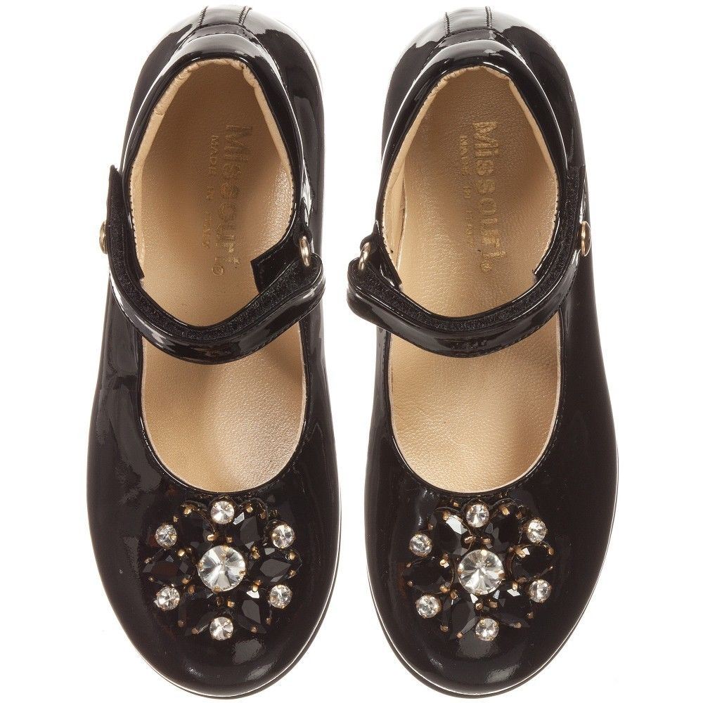 MISSOURI BABY GIRLS BLACK PATENT LEATHER JEWEL SHOES EU 22 UK 5 - Image 3