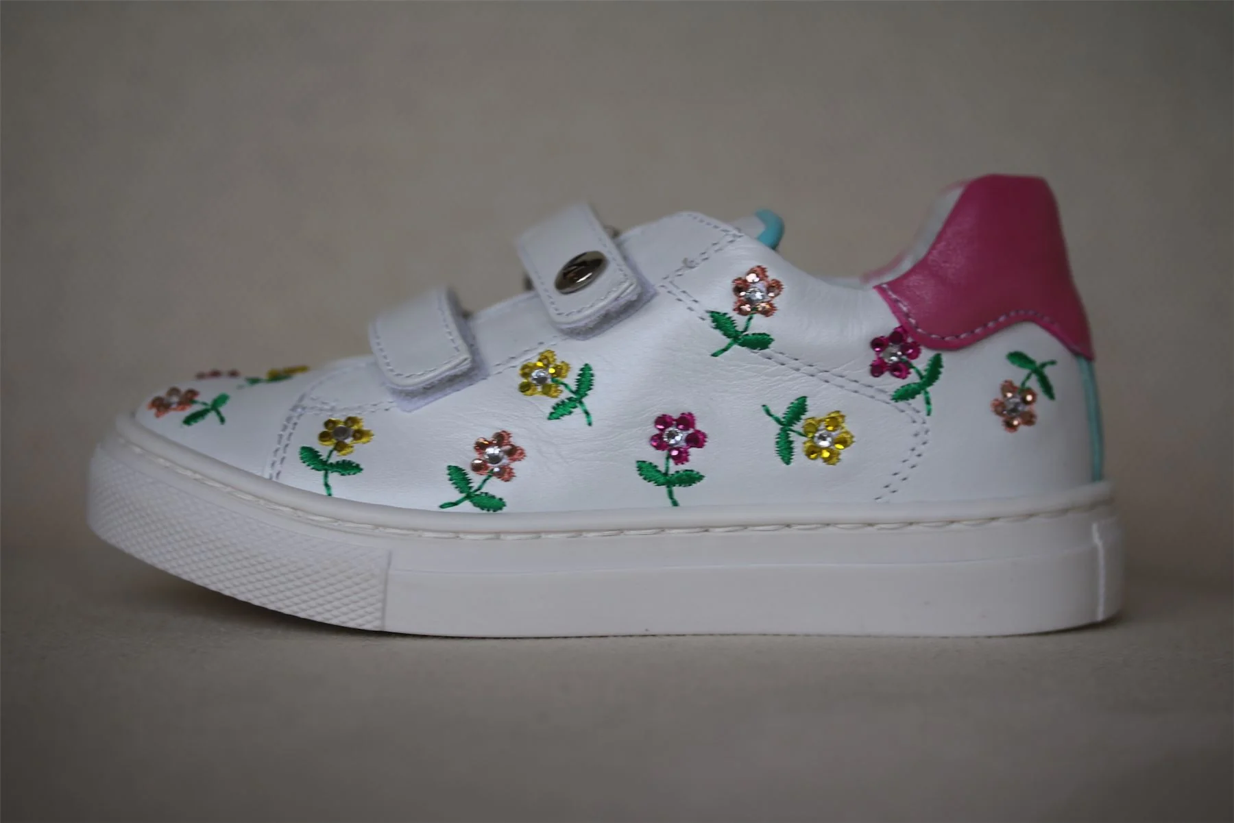 MISSOURI GIRLS WHITE & PINK LEATHER EMBROIDERED TRAINERS EU 24 UK 7 - Image 2