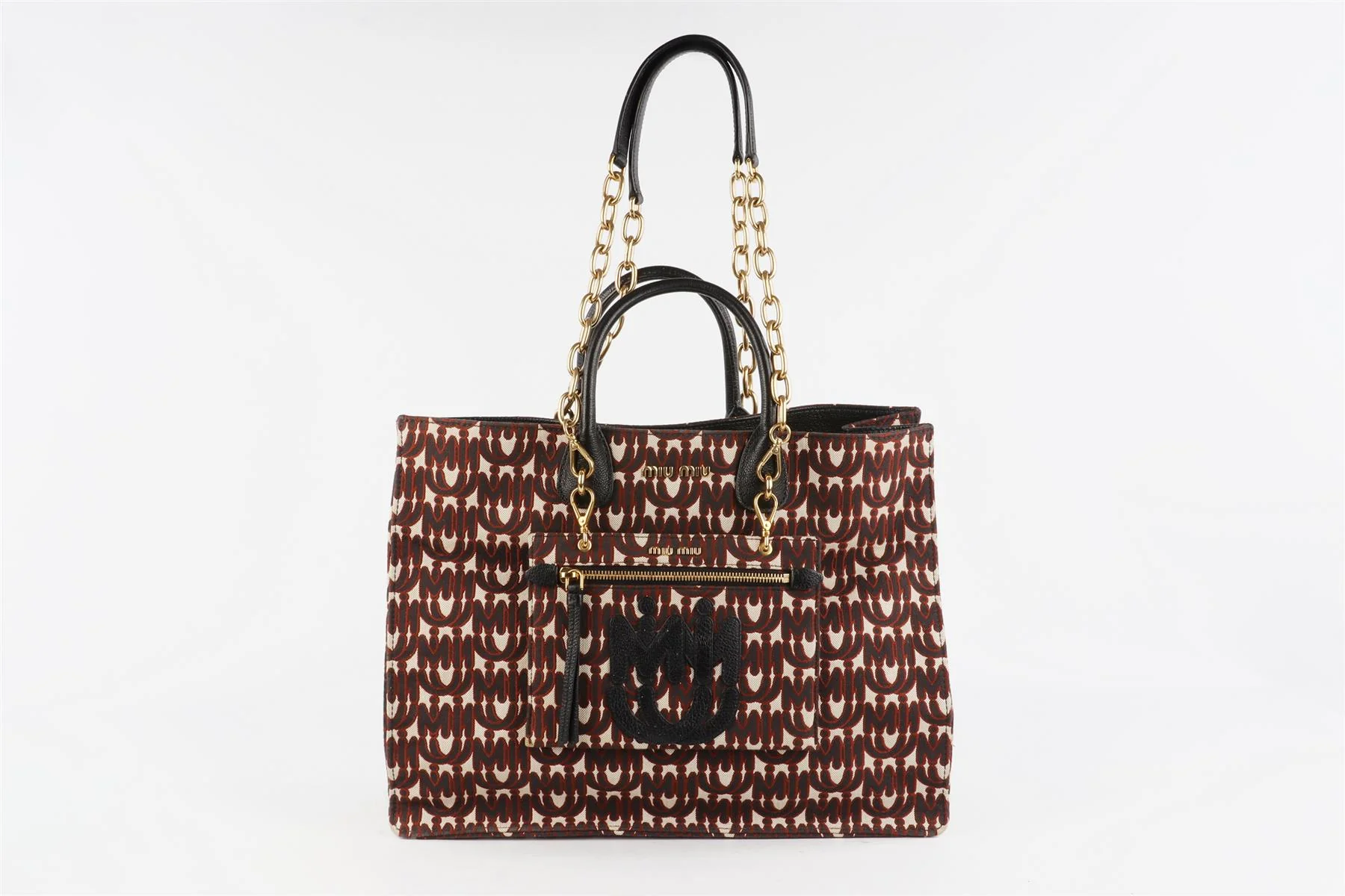 MIU MIU BLACK MADRAS JACQUARD TOTE BAG - Image 2