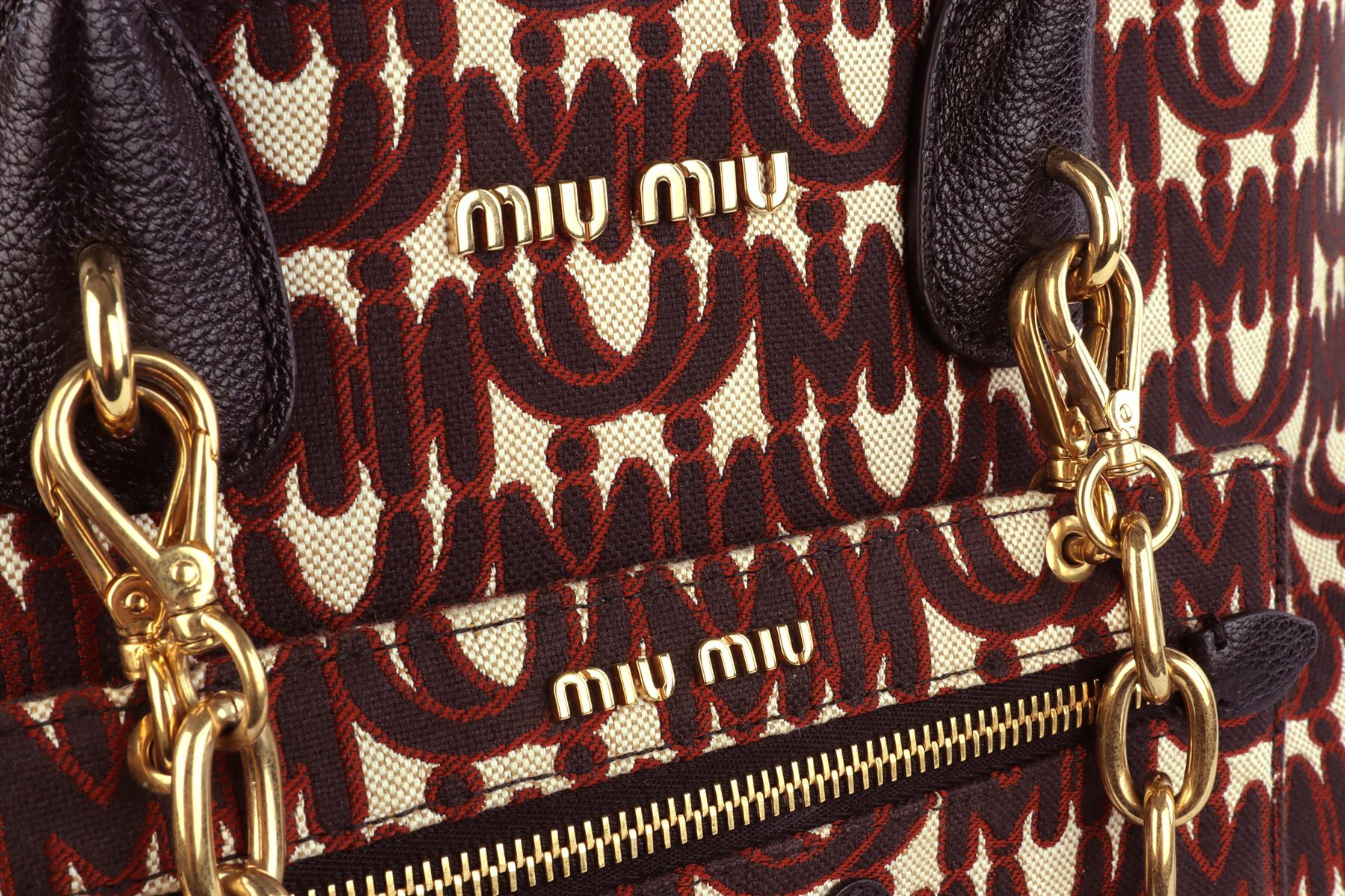 MIU MIU BLACK MADRAS JACQUARD TOTE BAG - Image 8