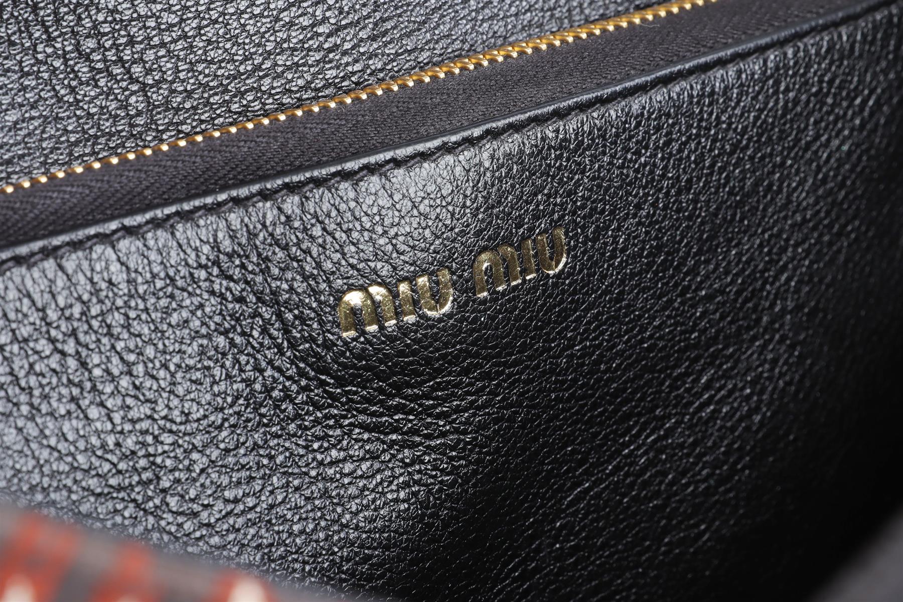 MIU MIU BLACK MADRAS JACQUARD TOTE BAG - Image 9