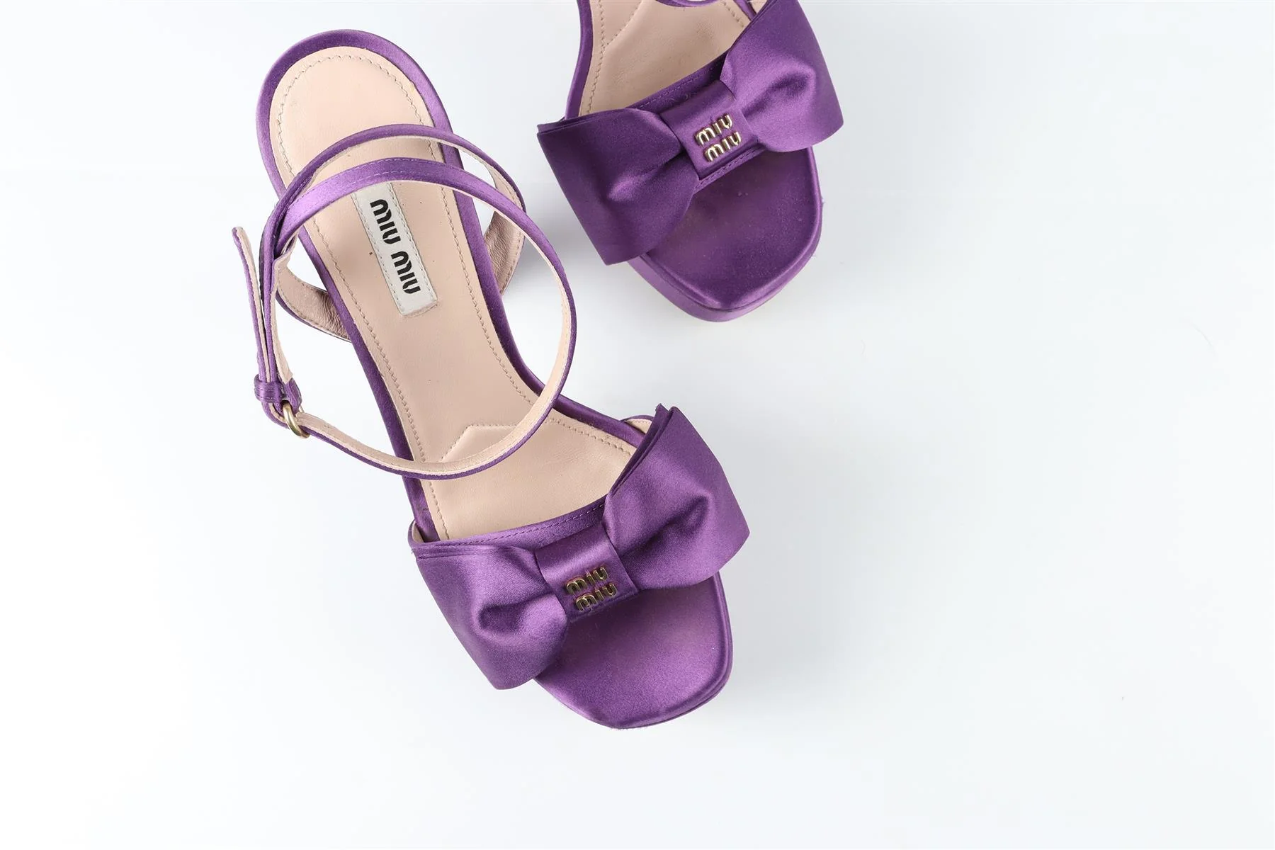 MIU MIU PURPLE SATIN PLAFORM SANDALS EU 38.5 UK 5.5 US 8.5 - Image 4