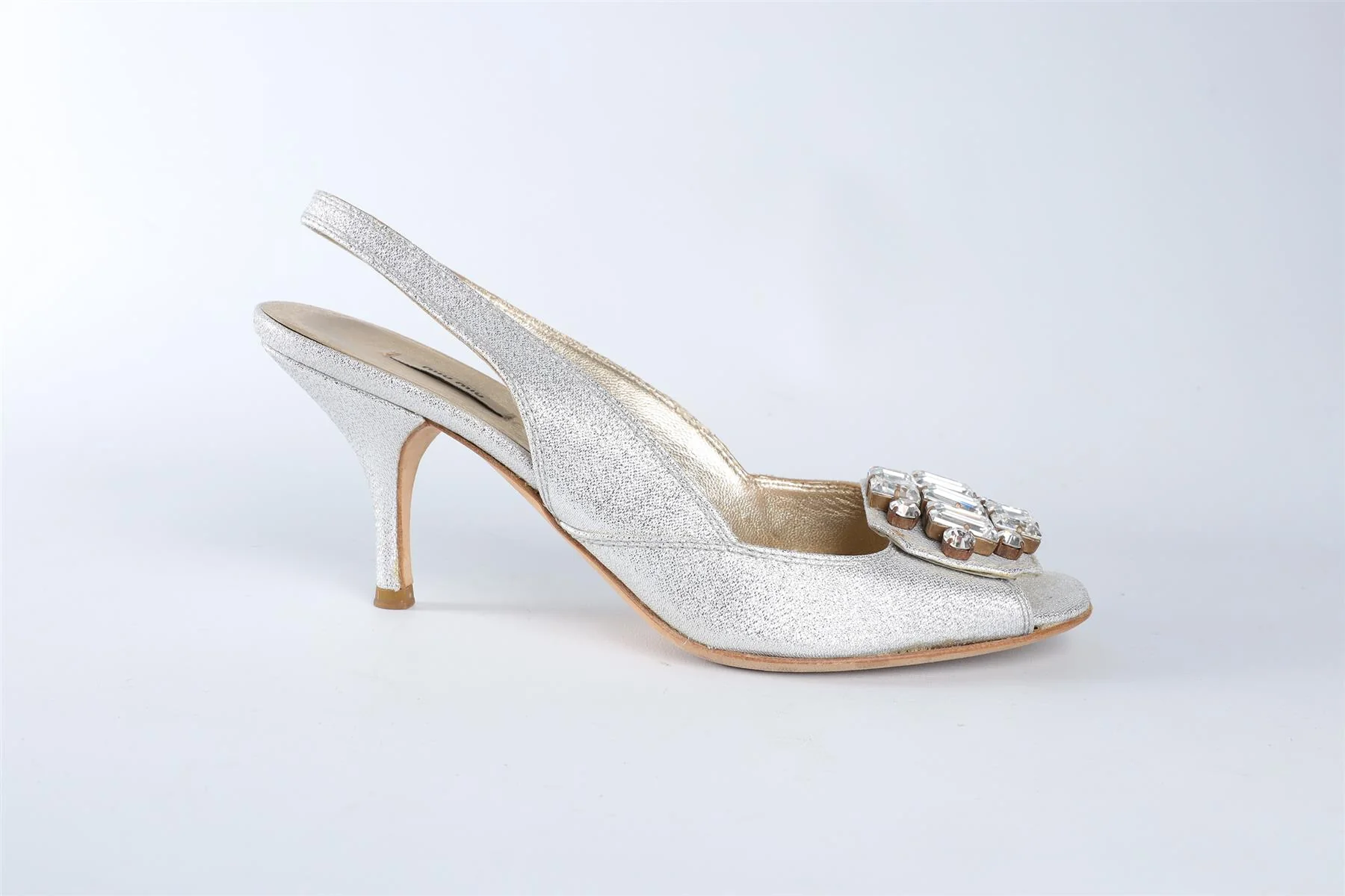 MIU MIU SILVER CRYSTAL AND LEATHER SLINGBACK SANDALS EU 36.5 UK 3.5 US 6.5 - Image 2