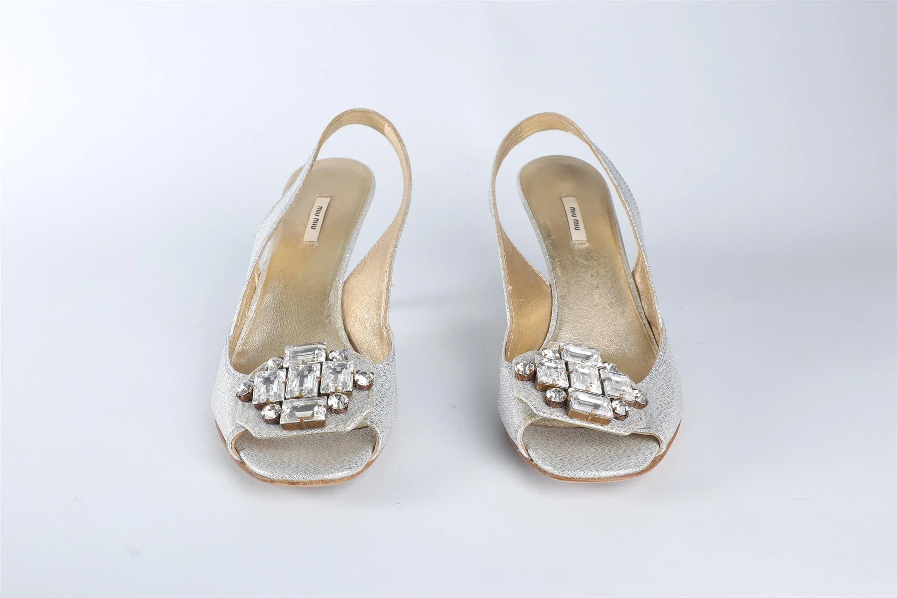 MIU MIU SILVER CRYSTAL AND LEATHER SLINGBACK SANDALS EU 36.5 UK 3.5 US 6.5 - Image 3