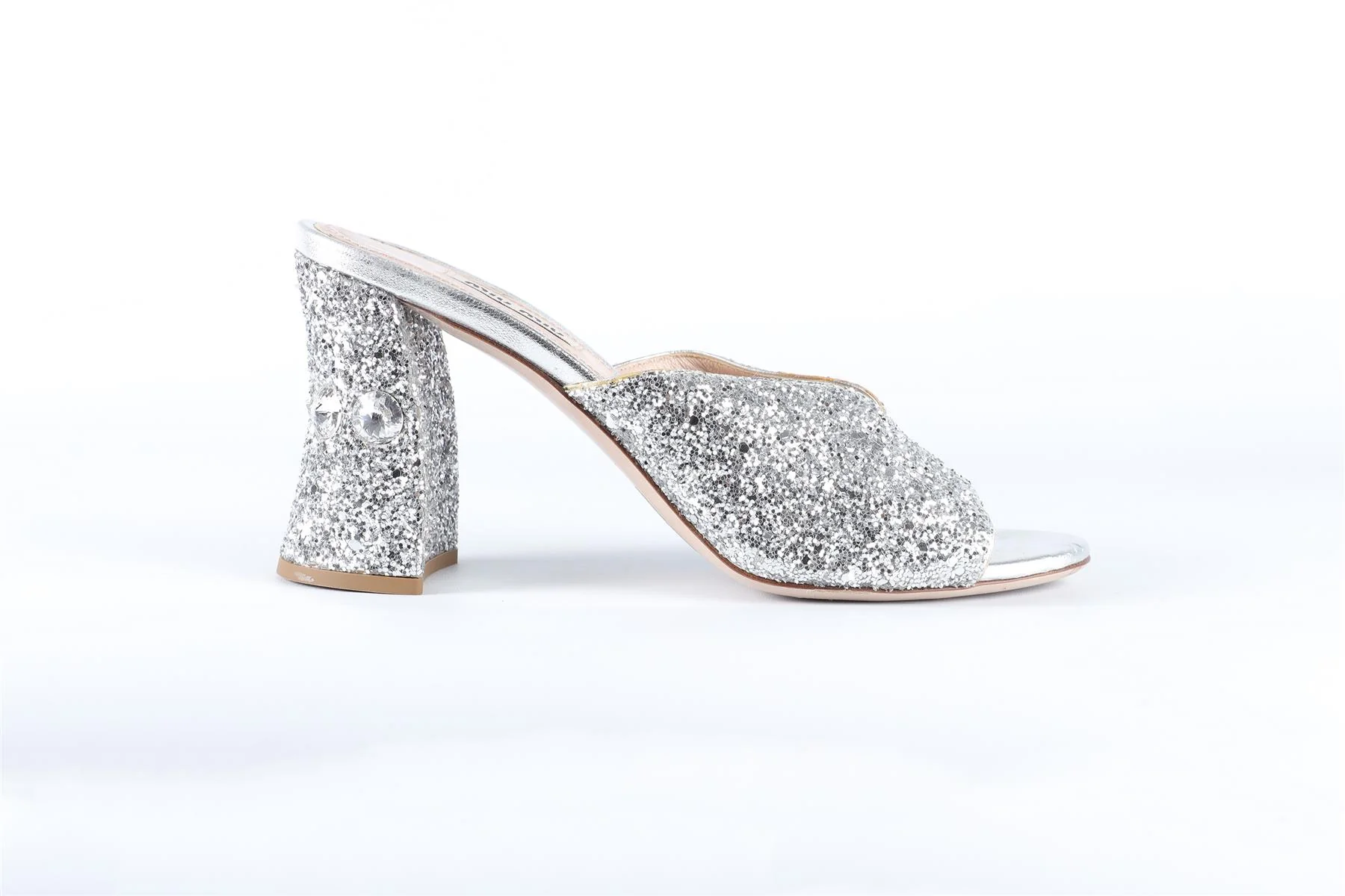MIU MIU SILVER GLITTER MULES - Image 2