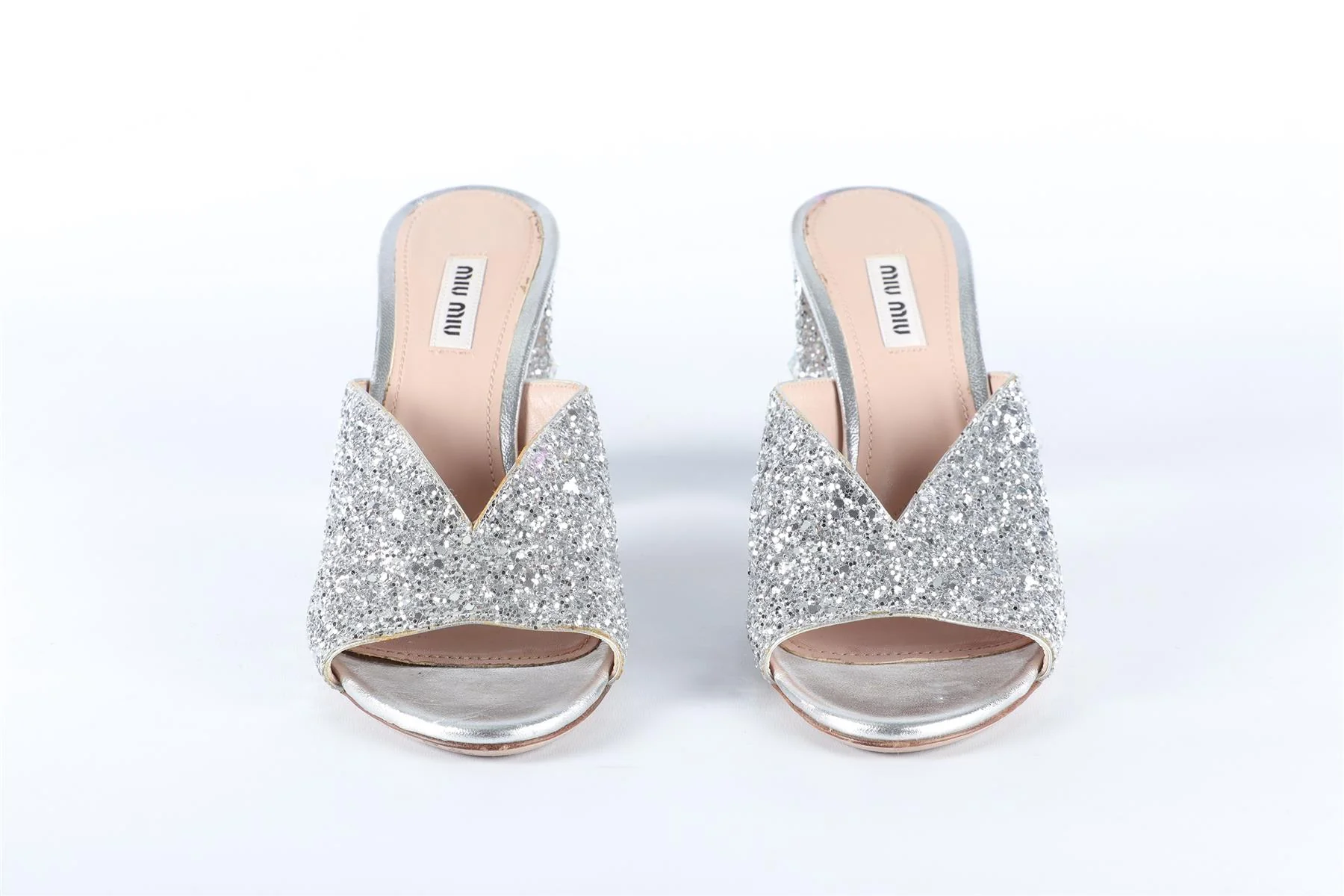 MIU MIU SILVER GLITTER MULES - Image 3