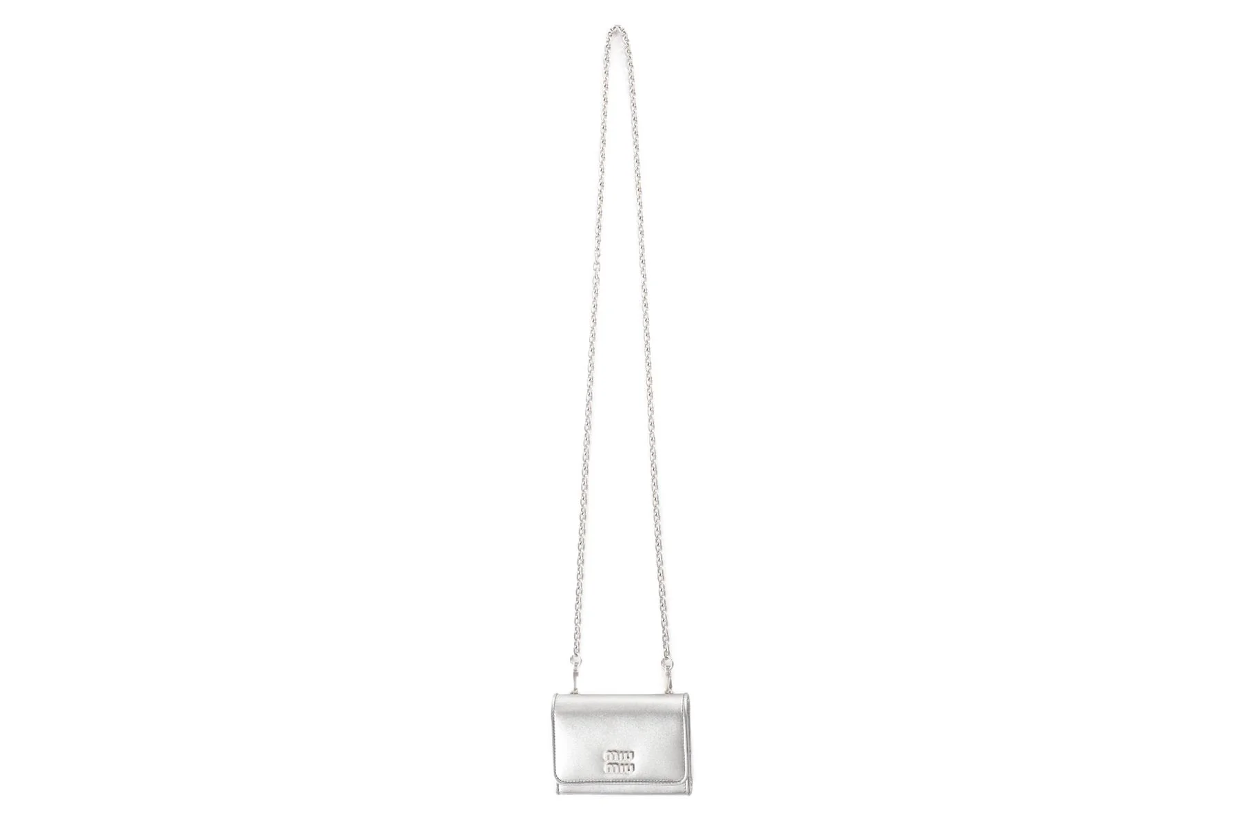 MIU MIU SILVER LEATHER WALLET ON CHAIN - Image 3