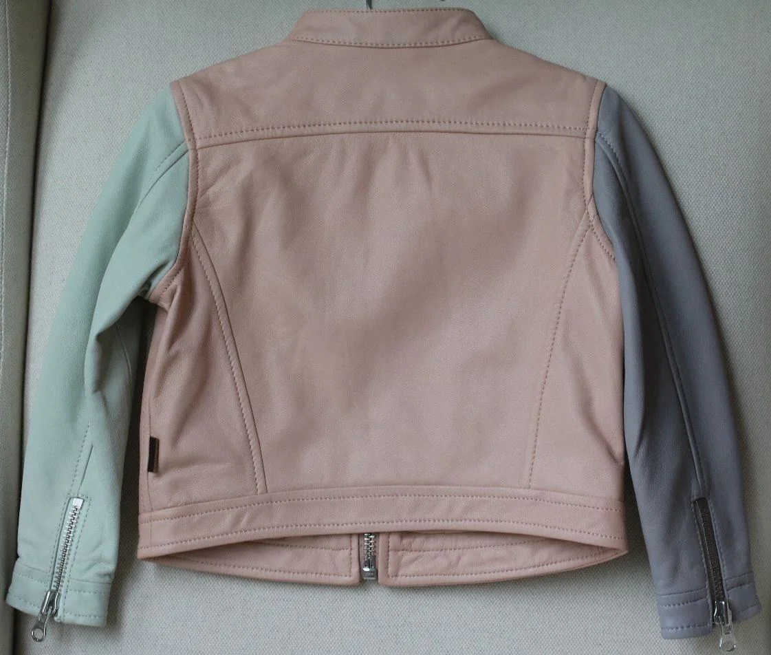 MOLO BABY GIRLS PINK GREY GREEN LEATHER JACKET 4 YEARS - Image 3