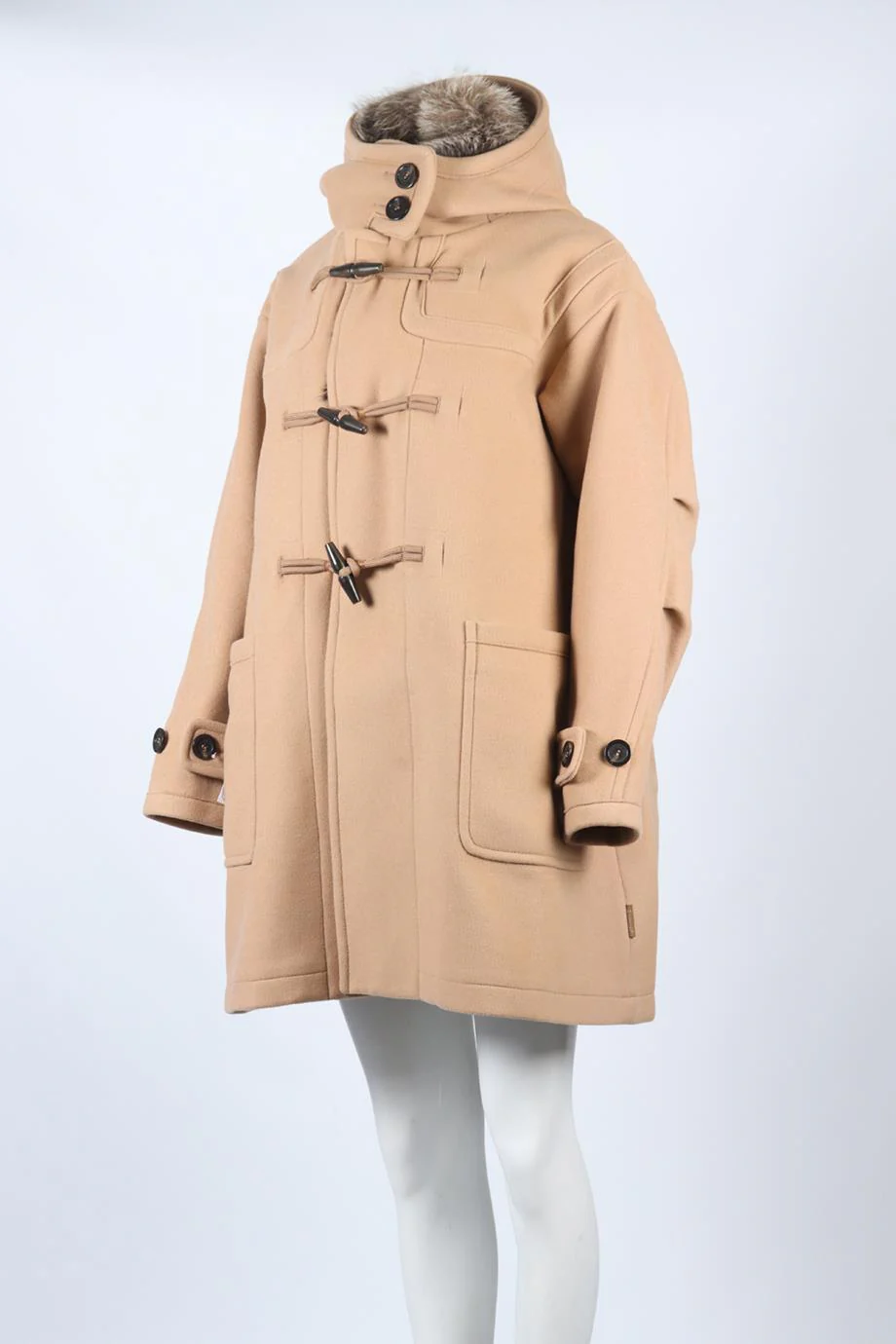 MONCLER FOX FUR AND WOOL BLEND COAT UK 8 - Image 3
