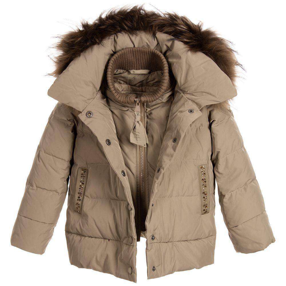 MONNALISA BIMBA GIRLS TAUPE PADDED JACKET WITH FUR 4 YEARS - Image 7
