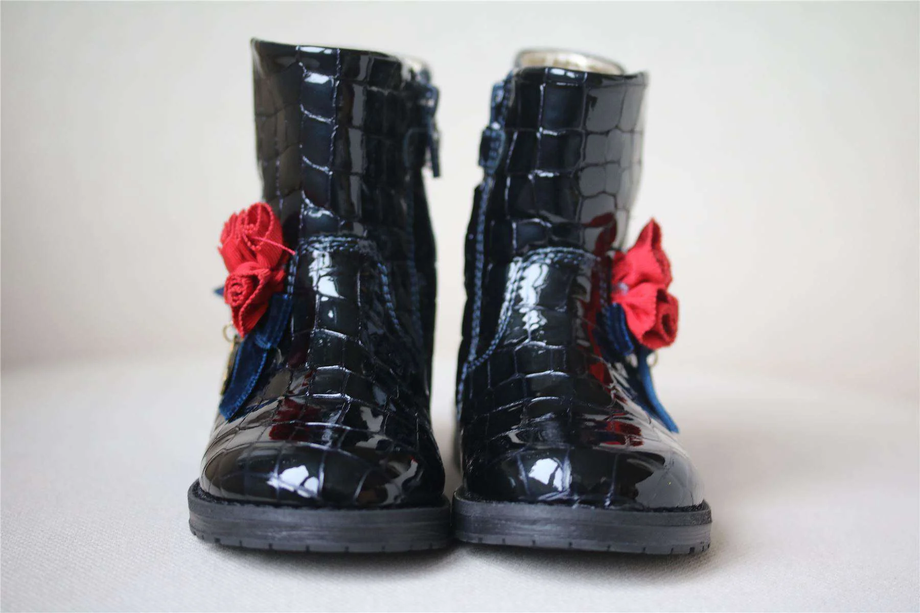 MONNALISA GIRLS DARK NAVY BLUE PATENT LEATHER BOOTS EU 23 UK 6 - Image 2