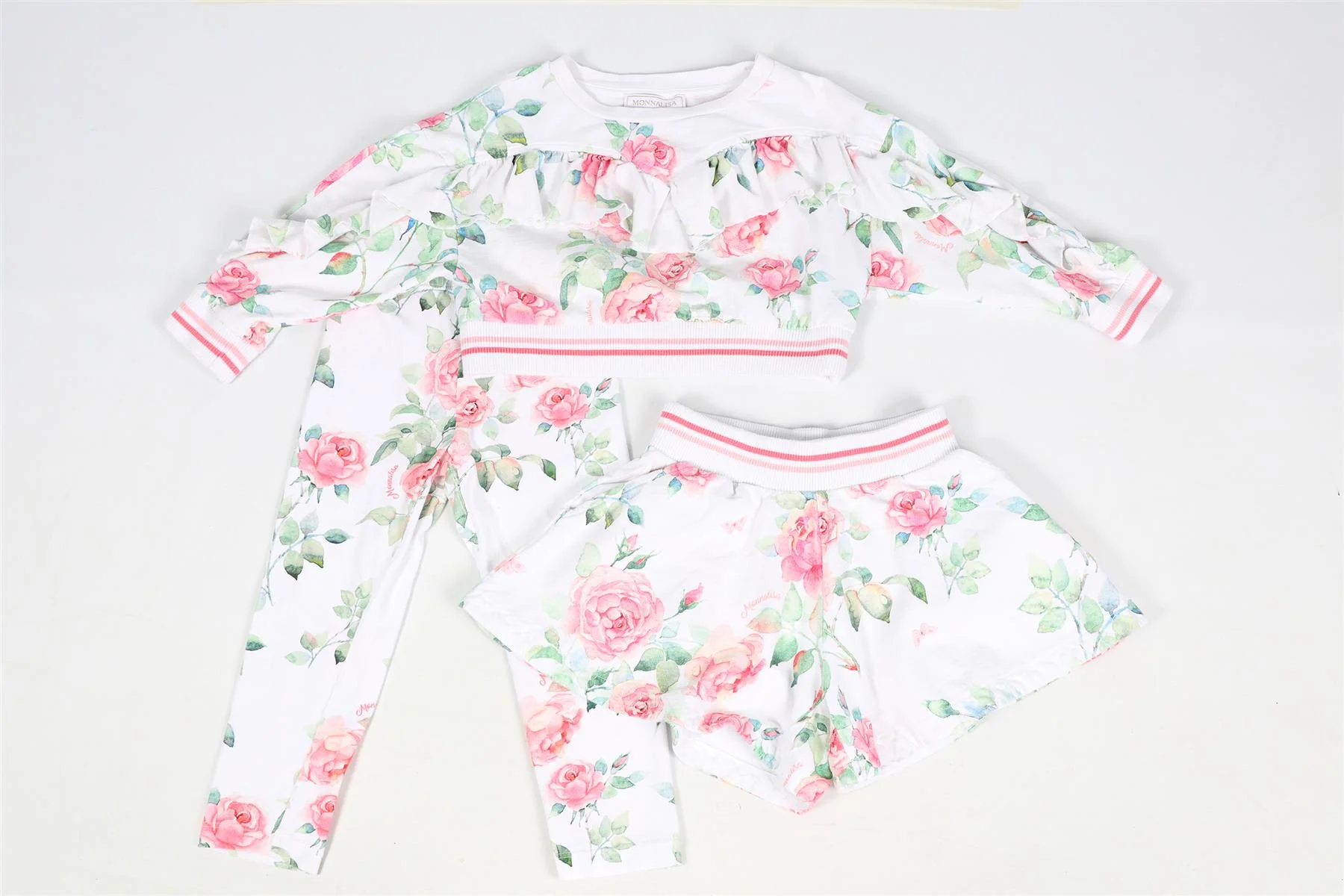 MONNALISA KIDS GIRLS COTTON LEGGINGS, SHORTS AND SWEATSHIRT SET 6 YEARS - Image 2