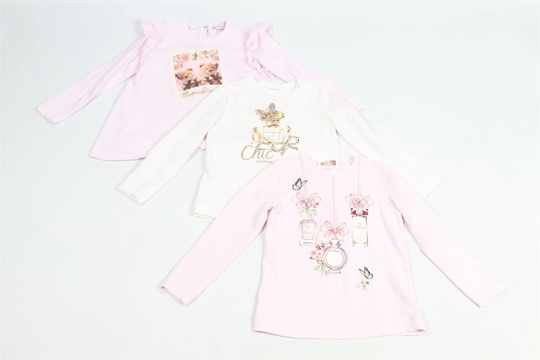 MONNALISA PINK AND WHITE KIDS GIRLS SET OF 3 COTTON TOPS 6 YEARS - Image 2