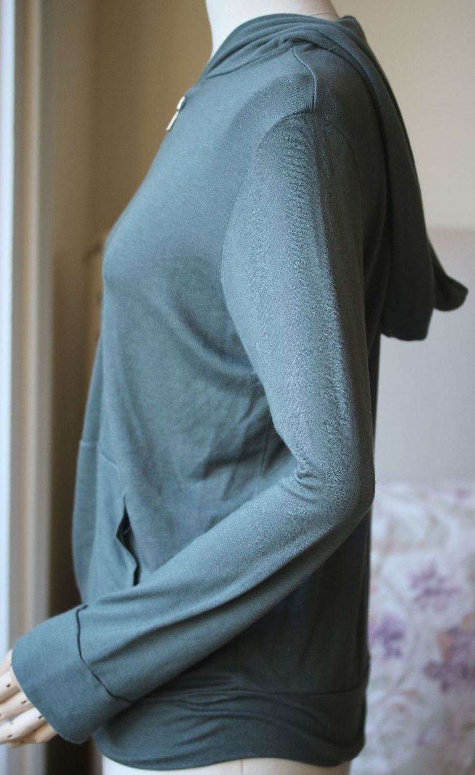 MONROW KHAKI JERSEY ZIP UP HOODIE SMALL - Image 3