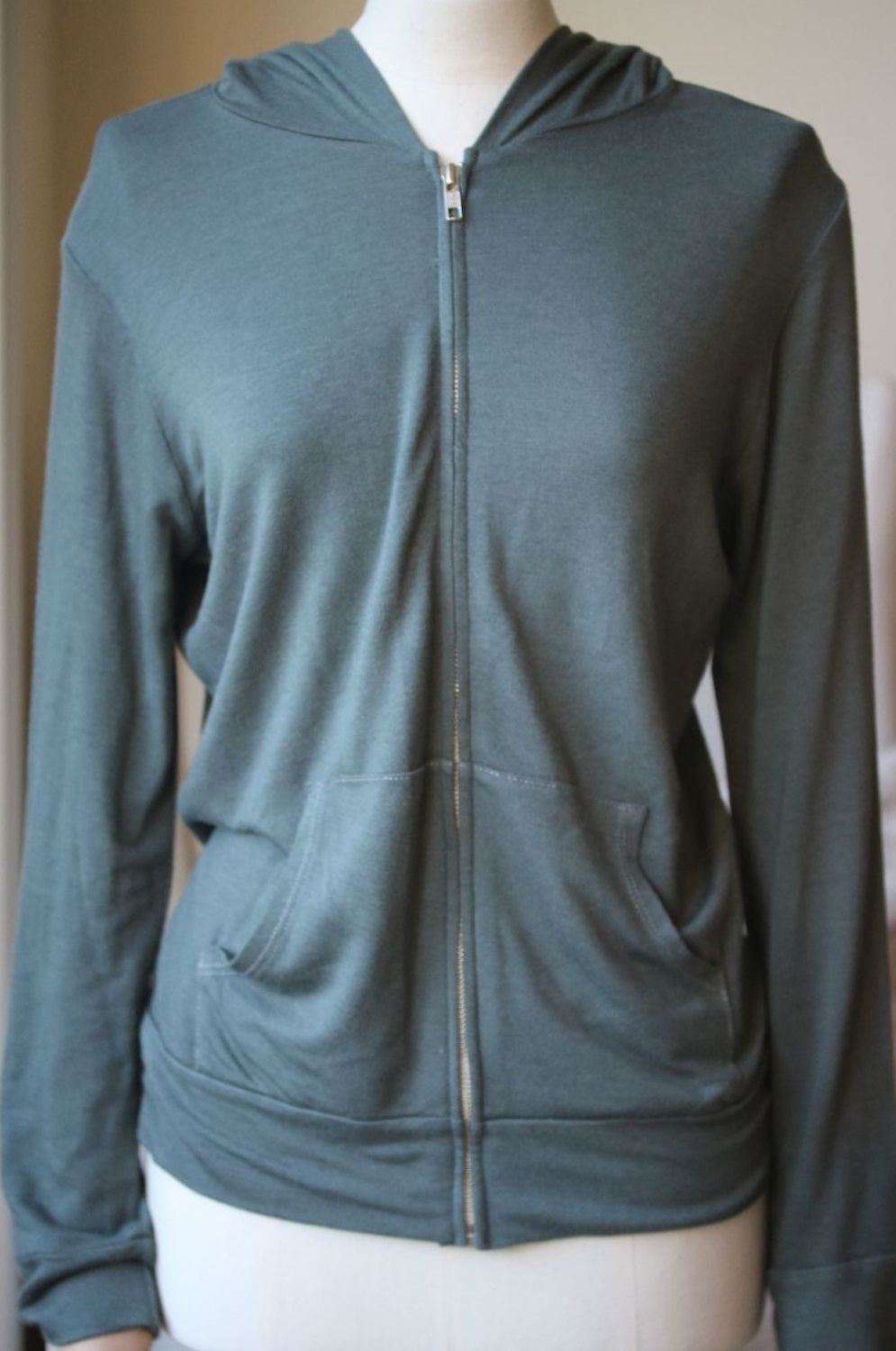 MONROW KHAKI JERSEY ZIP UP HOODIE SMALL - Image 7