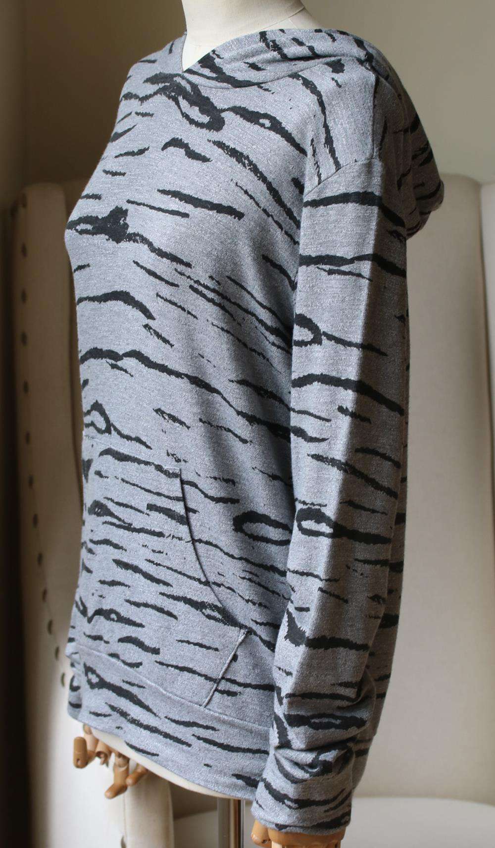 MONROW ZEBRA PRINT STRETCH JERSEY HOODED SWEATSHIRT MEDIUM - Image 2