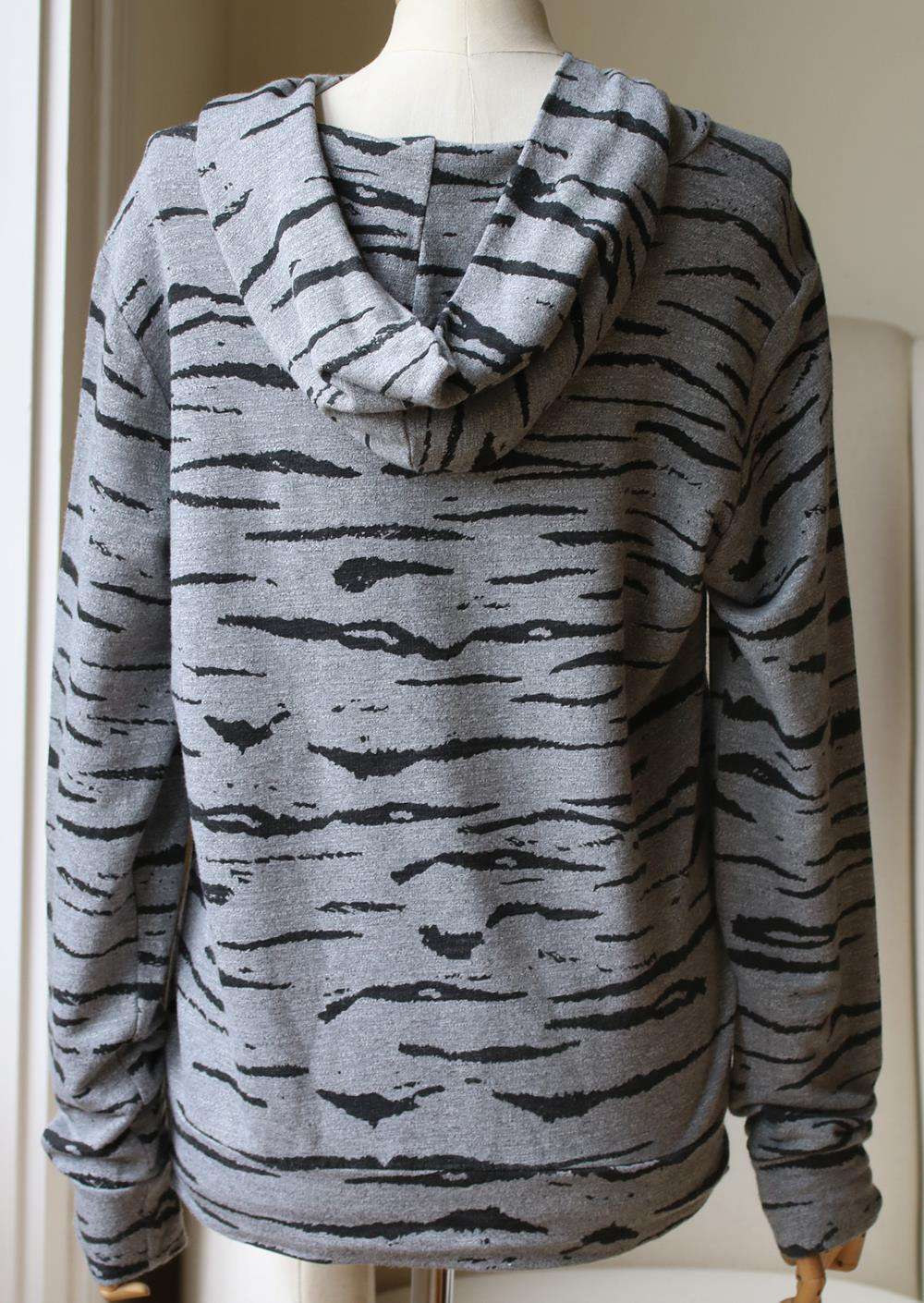 MONROW ZEBRA PRINT STRETCH JERSEY HOODED SWEATSHIRT MEDIUM - Image 3