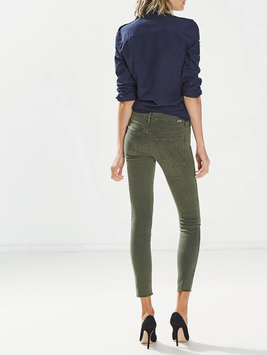 MOTHER DENIM THE LOOKER ANKLE FRAY SKINNY JEANS IN FOREST GREEN W25 UK 6/8 - Image 11
