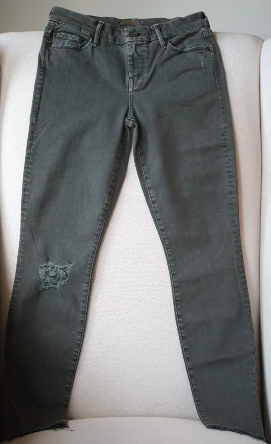MOTHER DENIM THE LOOKER ANKLE FRAY SKINNY JEANS IN FOREST GREEN W25 UK 6/8 - Image 2