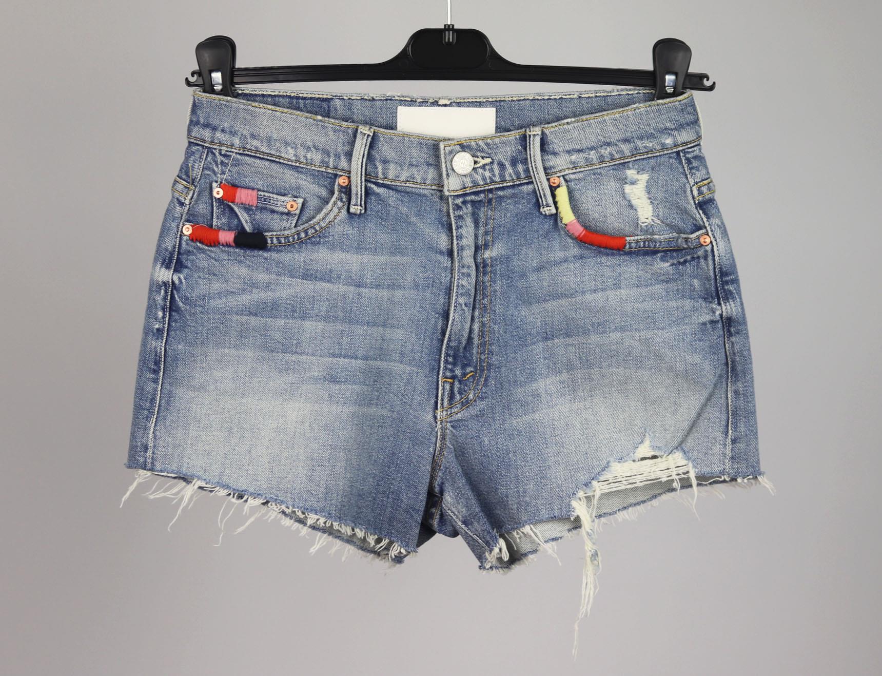 MOTHER EMBROIDERED DISTRESSED DENIM SHORTS W25 UK 6/8 - Image 2
