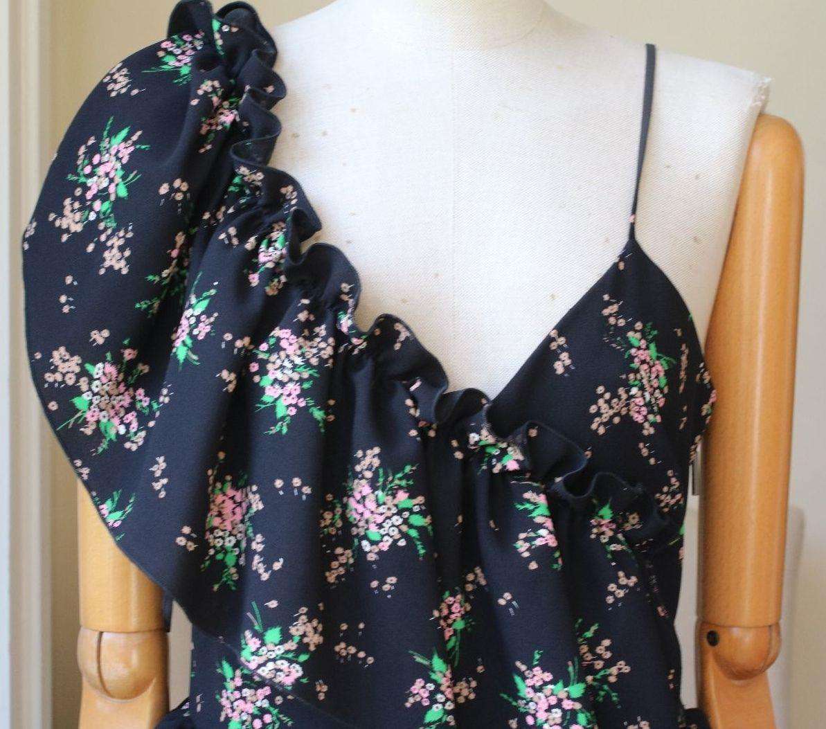 MSGM ASYMMETRIC FLORAL PRINT CREPE DE CHINE DRESS IT 40 UK 8 - Image 3