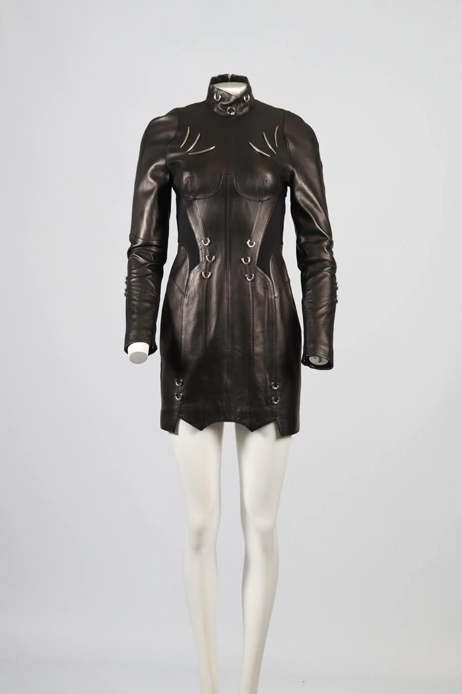 MUGLER LEATHER MINI DRESS FR 40 UK 12 - Image 2