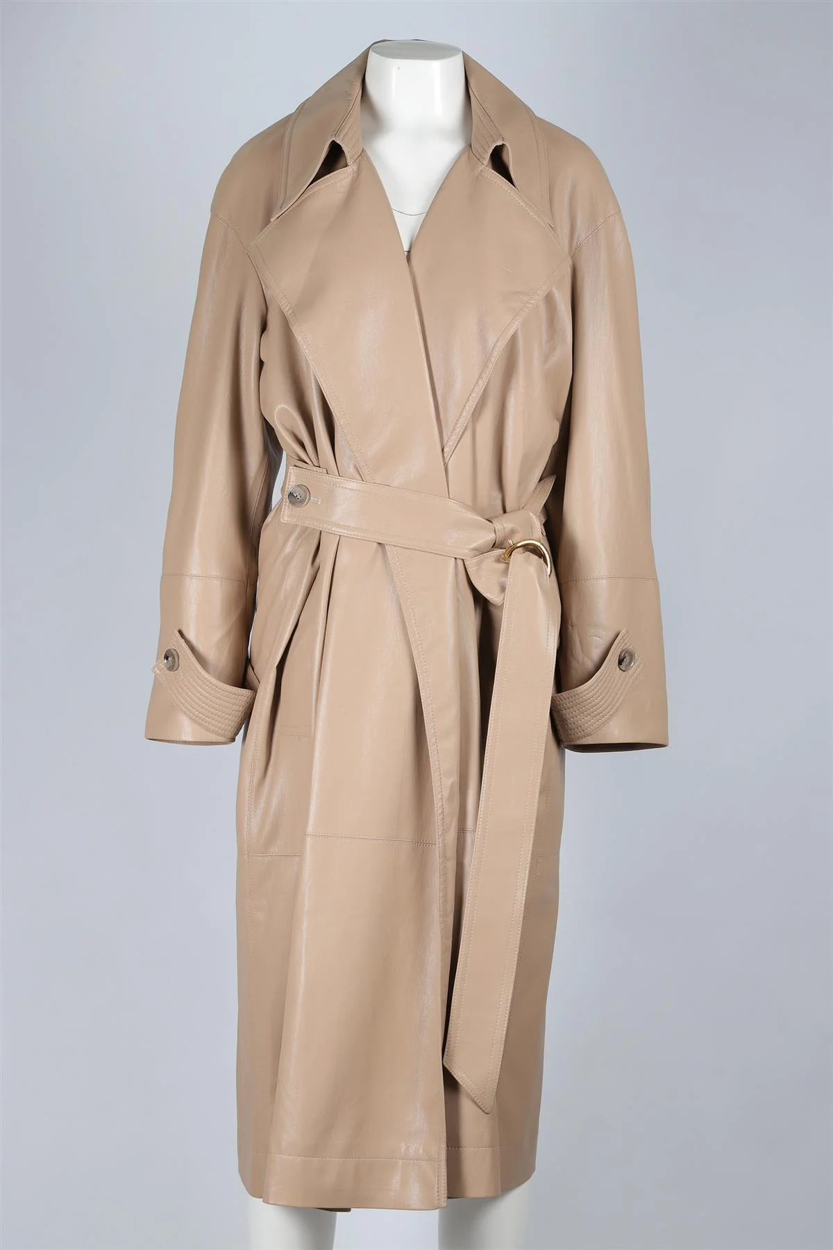 NANUSHKA BEIGE LEATHER TRENCH COAT SMALL - Image 2