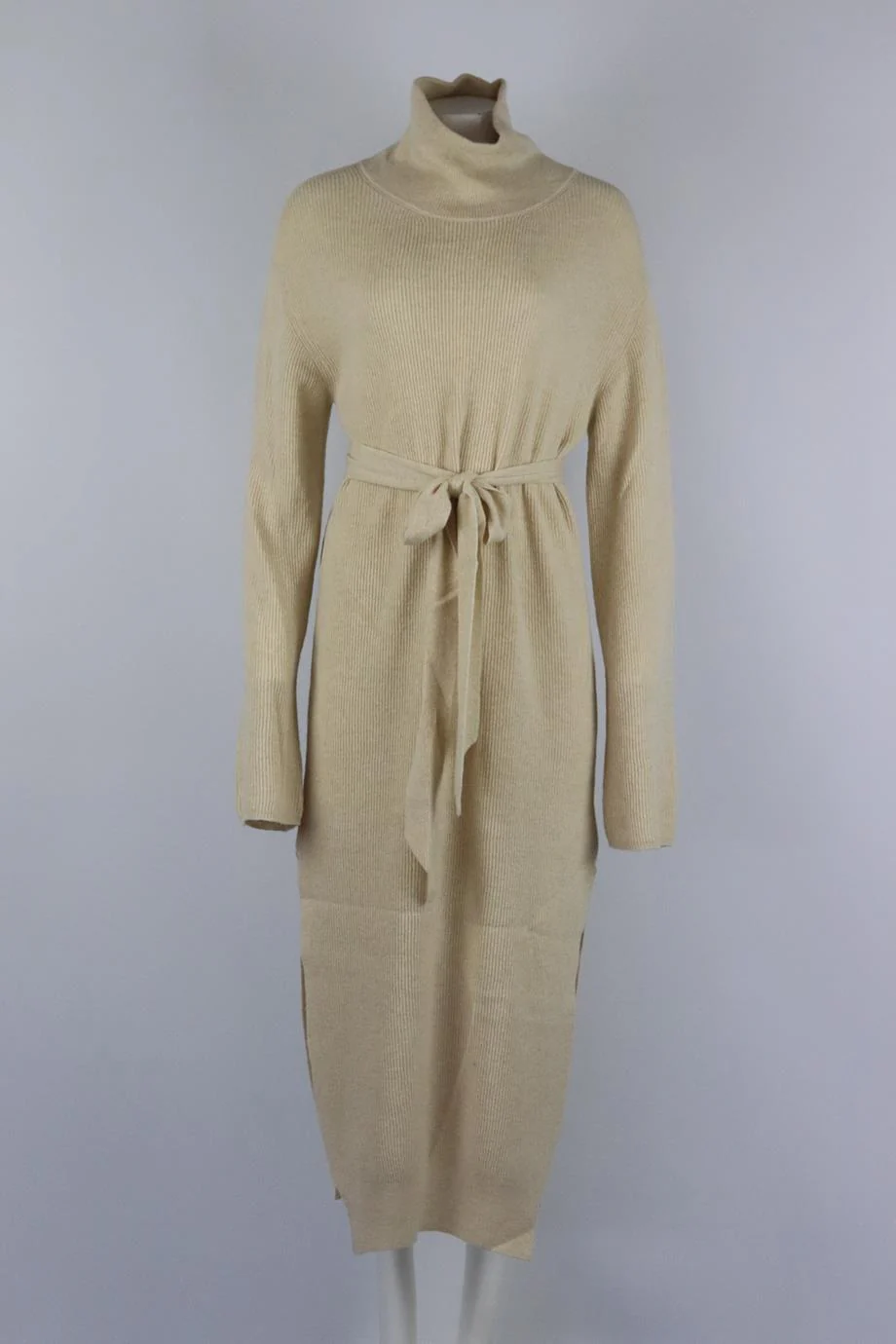 NANUSHKA BELTED CASHMERE BLEND TURTLENECK MIDI DRESS MEDIUM - Image 2
