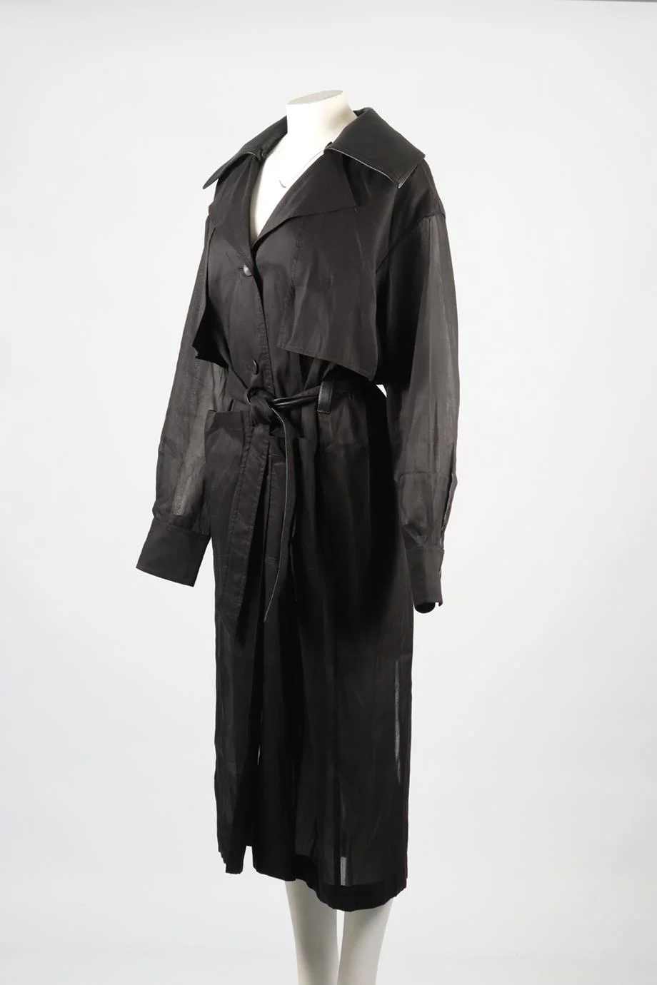 NANUSHKA BELTED LEATHER AND COTTON BLEND TRENCH COAT SMALL - Image 3