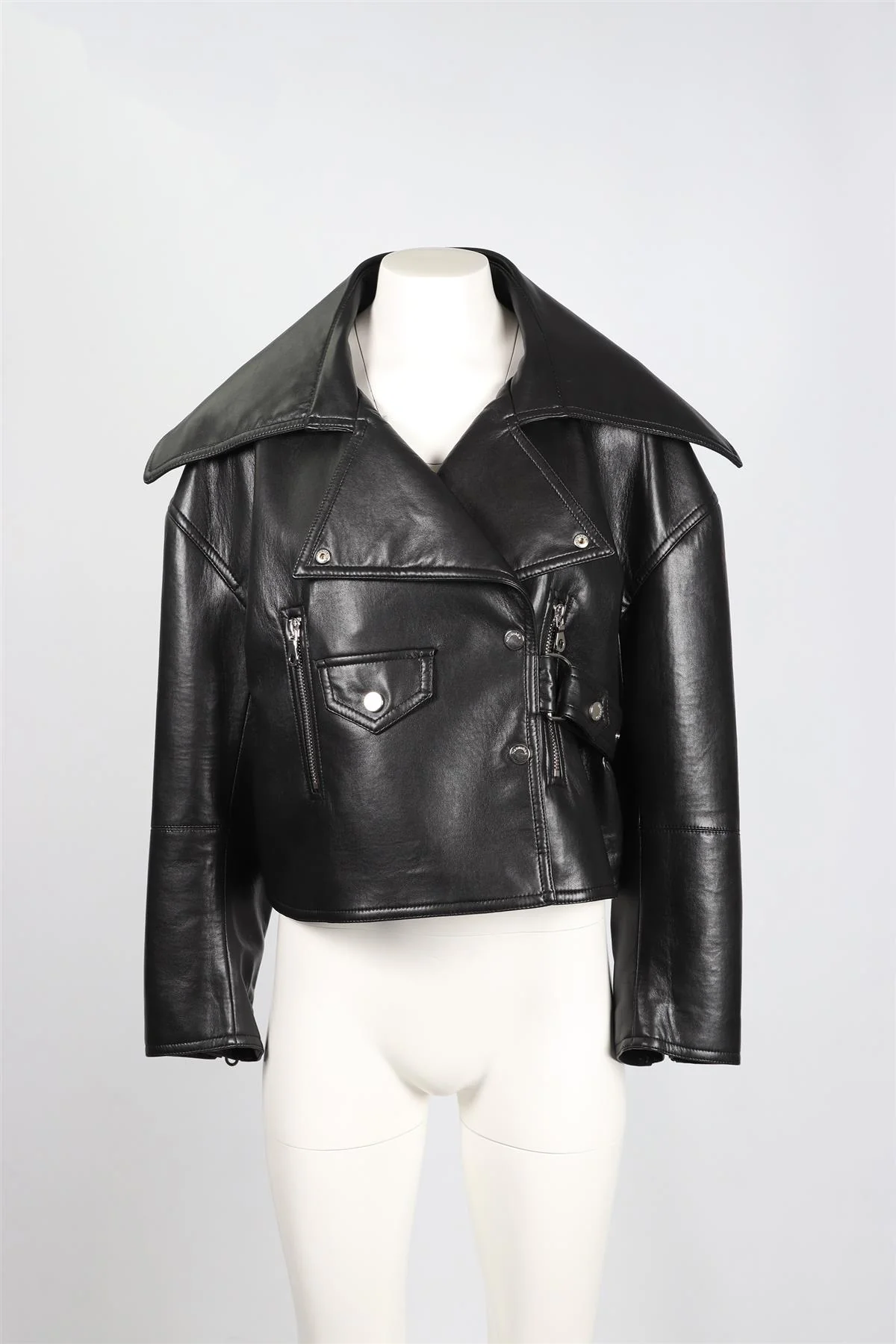 NANUSHKA BLACK FAUX LEATHER BIKER JACKET XSMALL - Image 2