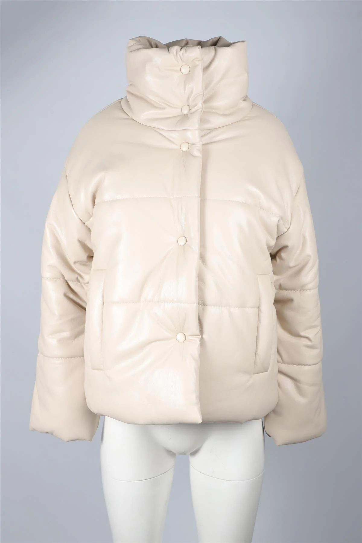 NANUSHKA CREAM PADDED FAUX LEATHER JACKET SMALL - Image 2