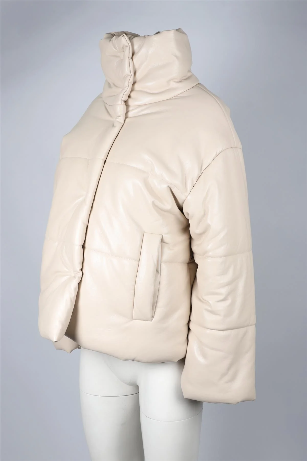 NANUSHKA CREAM PADDED FAUX LEATHER JACKET SMALL - Image 3