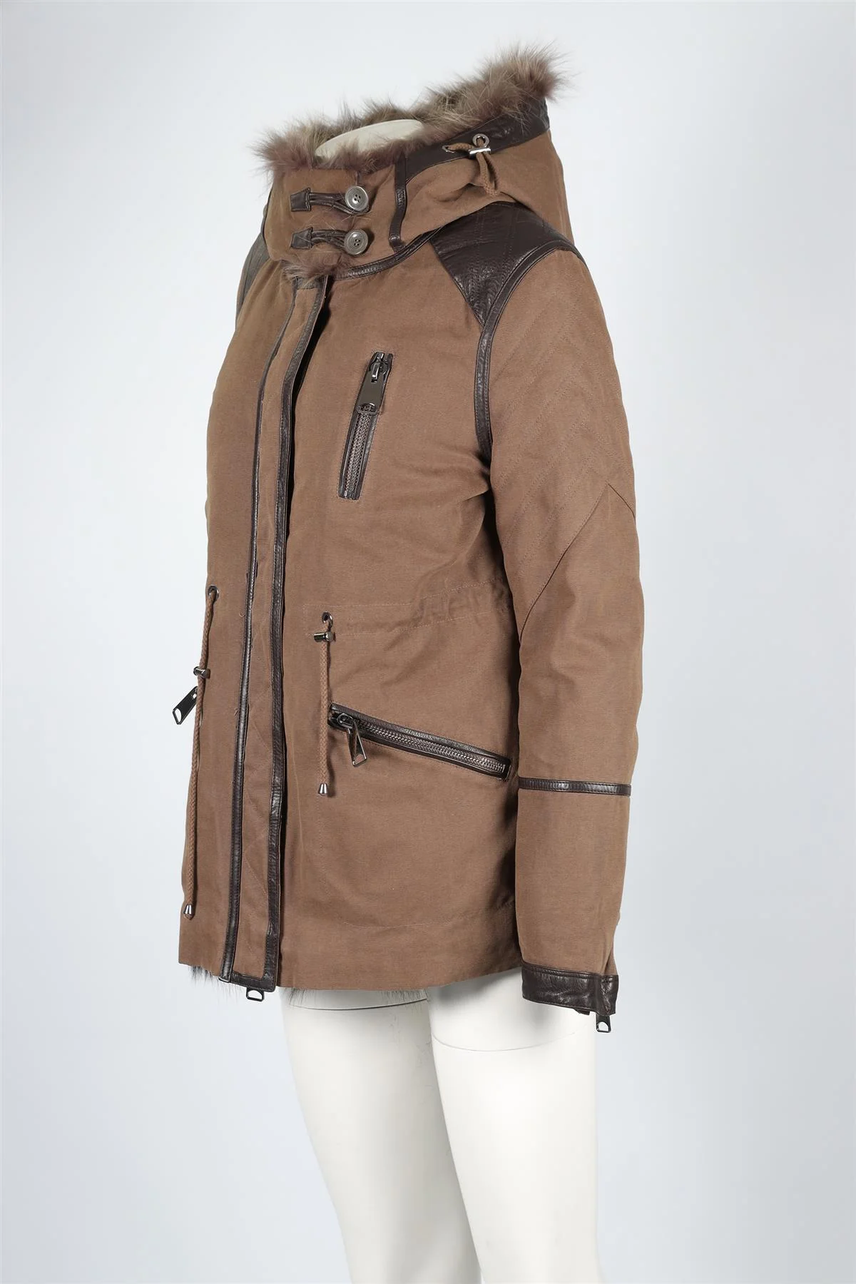 NATACHA & VANESSA GREEN FUR AND COTTON COAT FR 40 UK 12 - Image 3