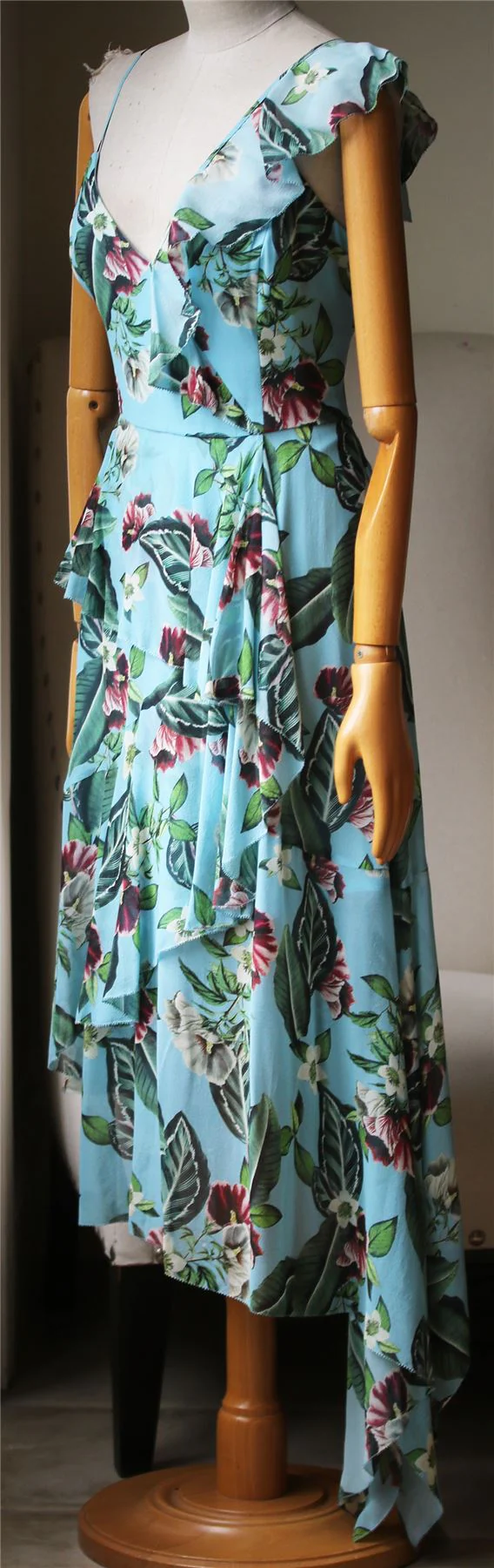 NICHOLAS ASYMMETRIC RUFFLED FLORAL PRINT SILK DRESS UK 14 - Image 3