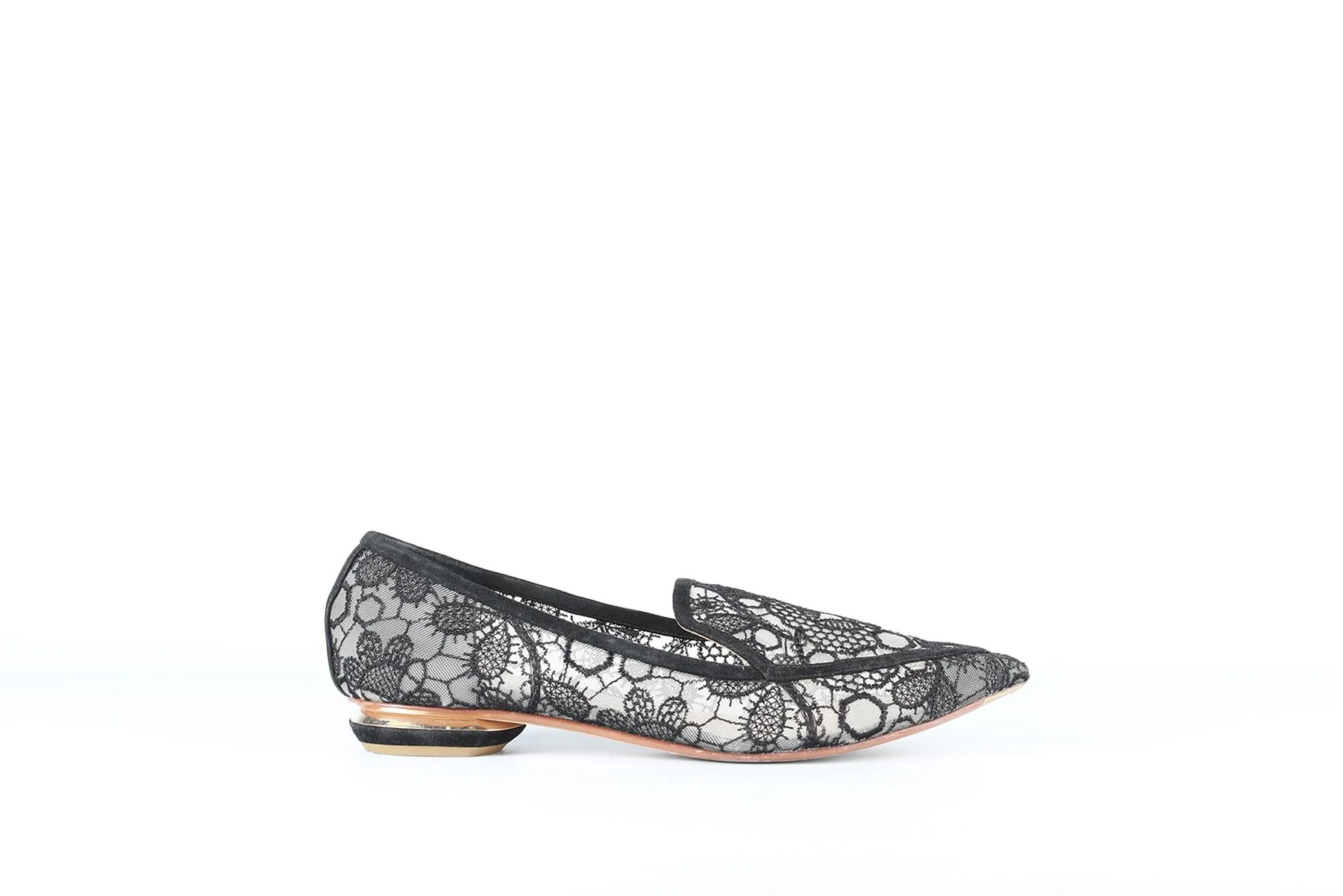 NICHOLAS KIRKWOOD BLACK LACE AND LEATHER BALLERINA FLATS EU 39 UK 6 US 9 - Image 2