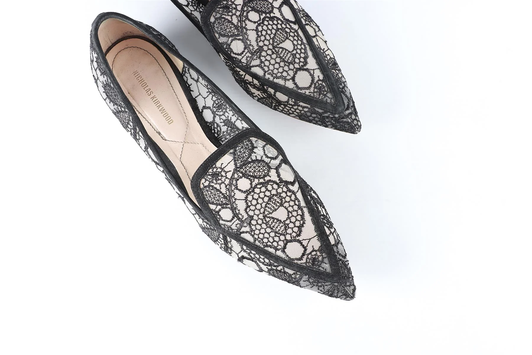 NICHOLAS KIRKWOOD BLACK LACE AND LEATHER BALLERINA FLATS EU 39 UK 6 US 9 - Image 4