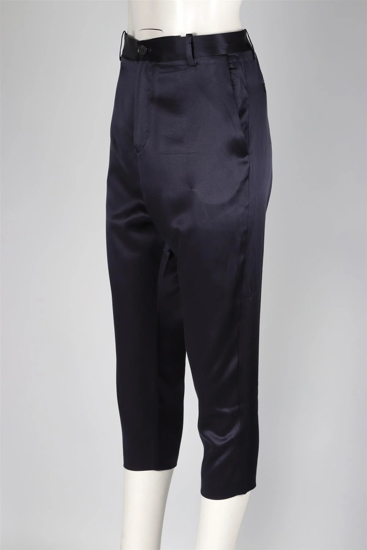 NILI LOTAN NAVY SILK TAPERED PANTS US 8 UK 12 - Image 3