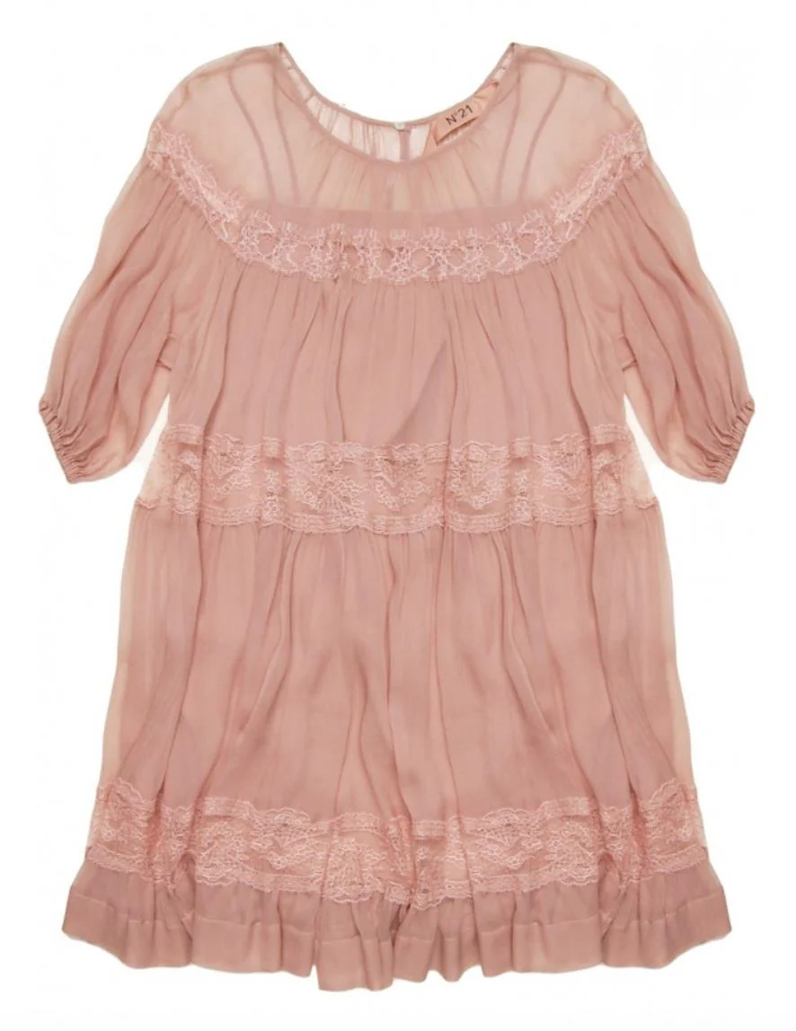 No. 21 LACE TRIMMED SILK MINI DRESS IT 38 UK 6