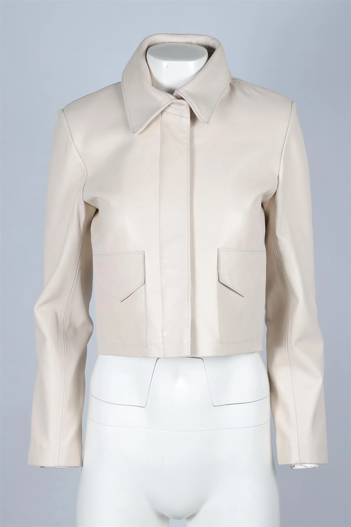 NOUR HAMMOUR GREY LEATHER JACKET FR 34 UK 6 - Image 2