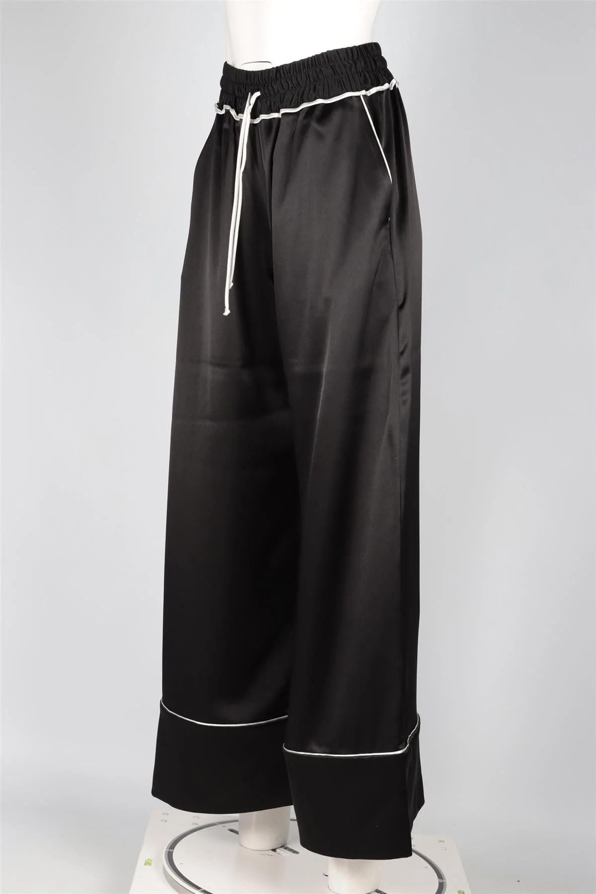 OFF-WHITE BLACK SATIN WIDE LEG PANTS IT 38 UK 6 - Image 3