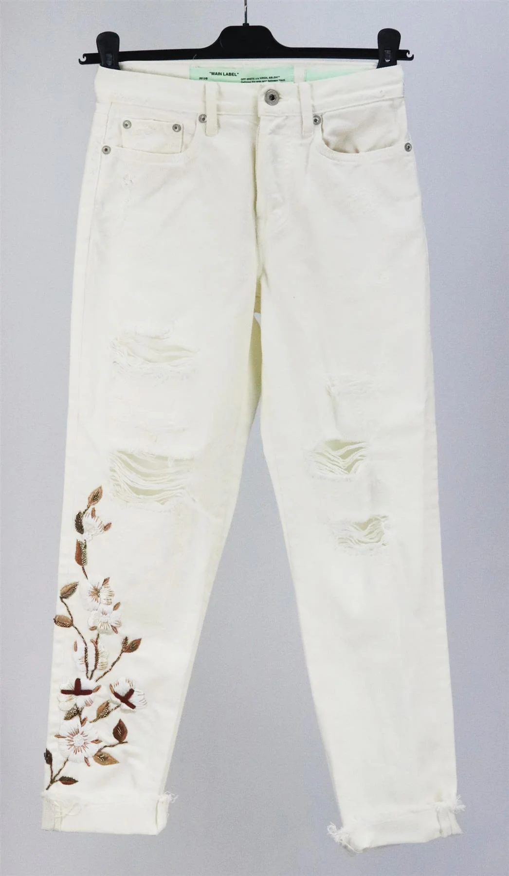 OFF-WHITE C/O VIRGIL ABLOH EMBELLISHED MIDI RISE BOYFRIEND JEANS W25 UK 6/8 - Image 2
