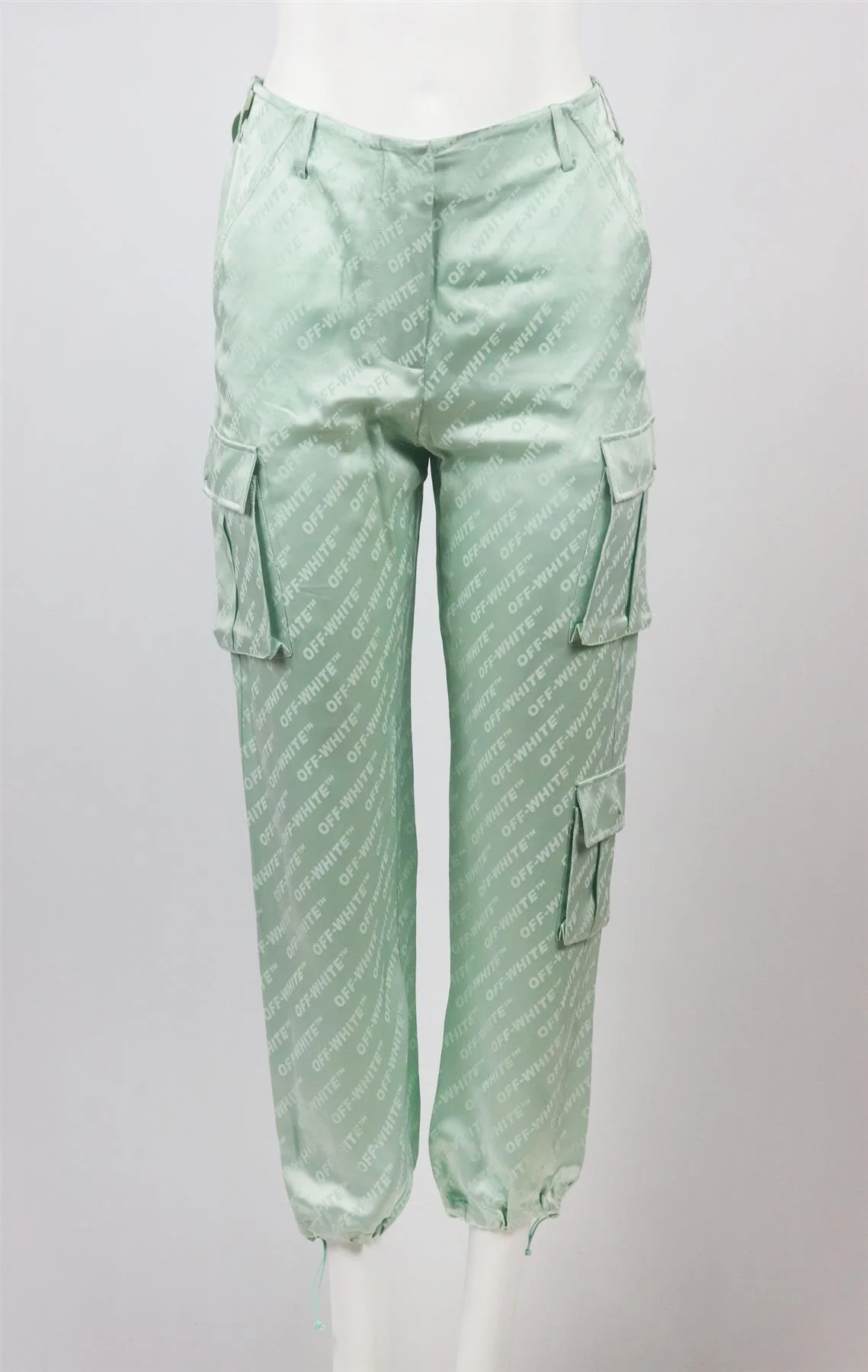OFF-WHITE C/O VIRGIL ABLOH SATIN JACQUARD STRAIGHT LEG PANTS IT 40 UK 8 - Image 2