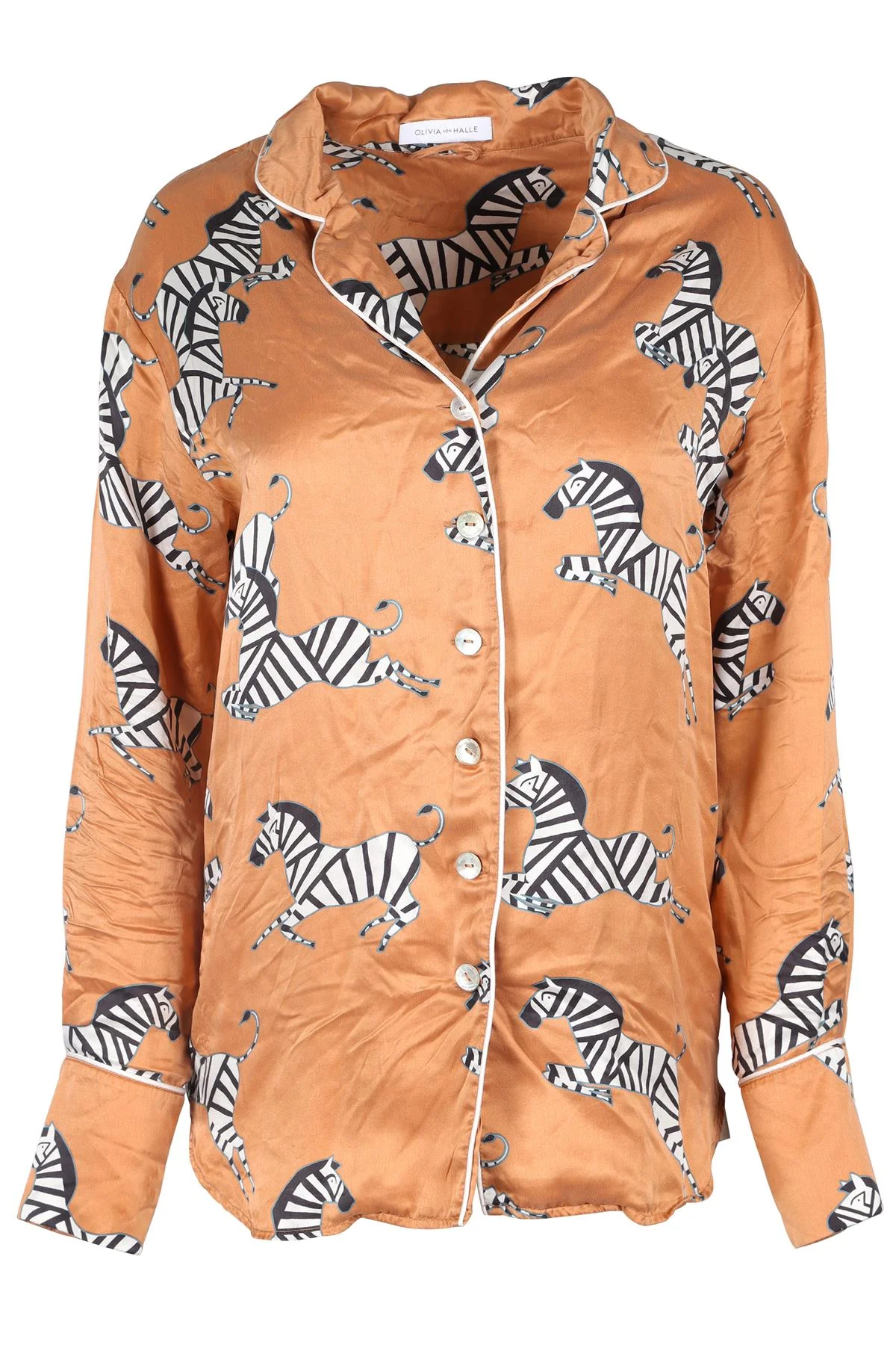OLIVIA VAN HALLE ORANGE SILK SHIRT SMALL